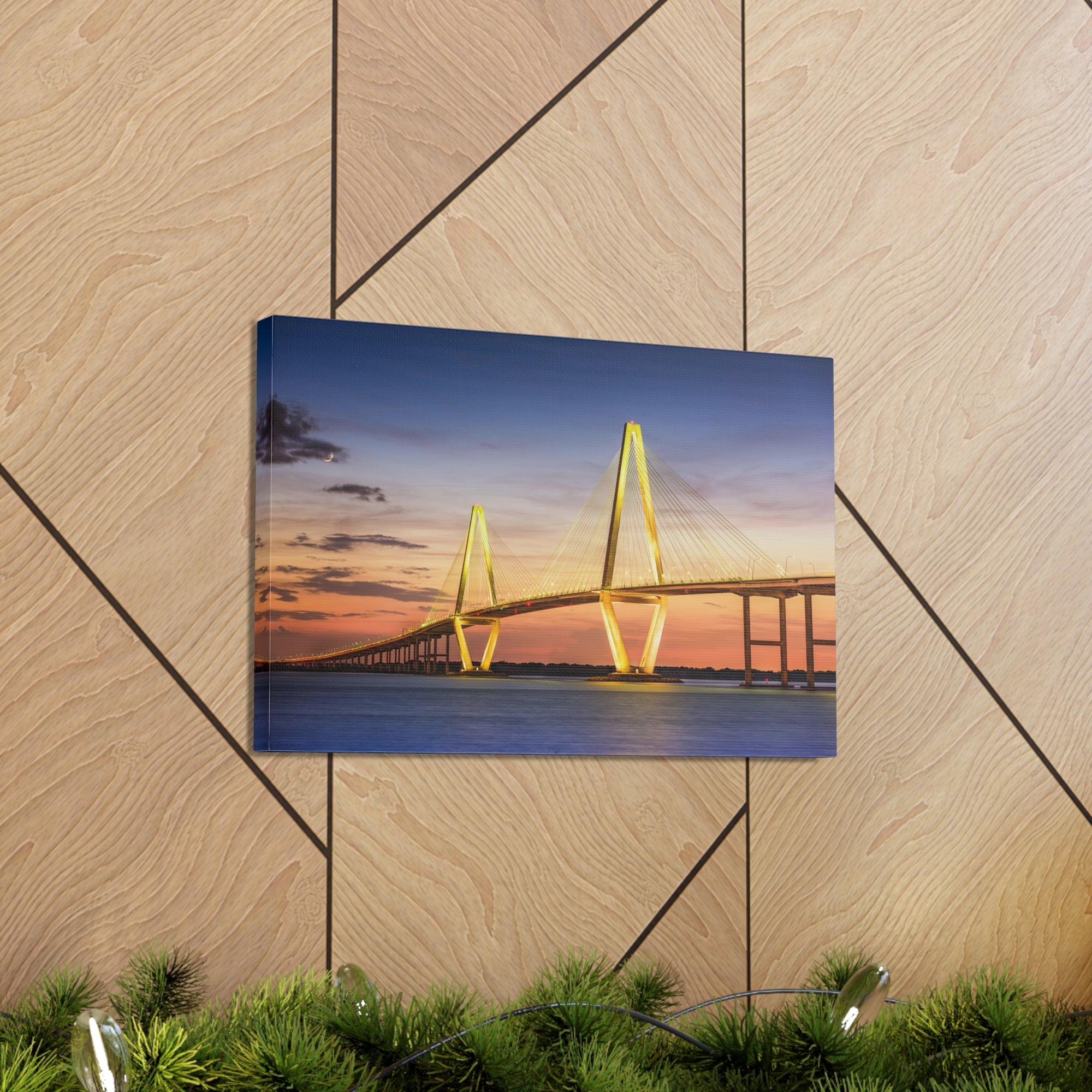 Arthur Ravenel River Bridge Charleston South Carolina Nature Wilderness Photography Canvas Wall Art for Home Decor Ready-to-Hang-Express Your Love Gifts