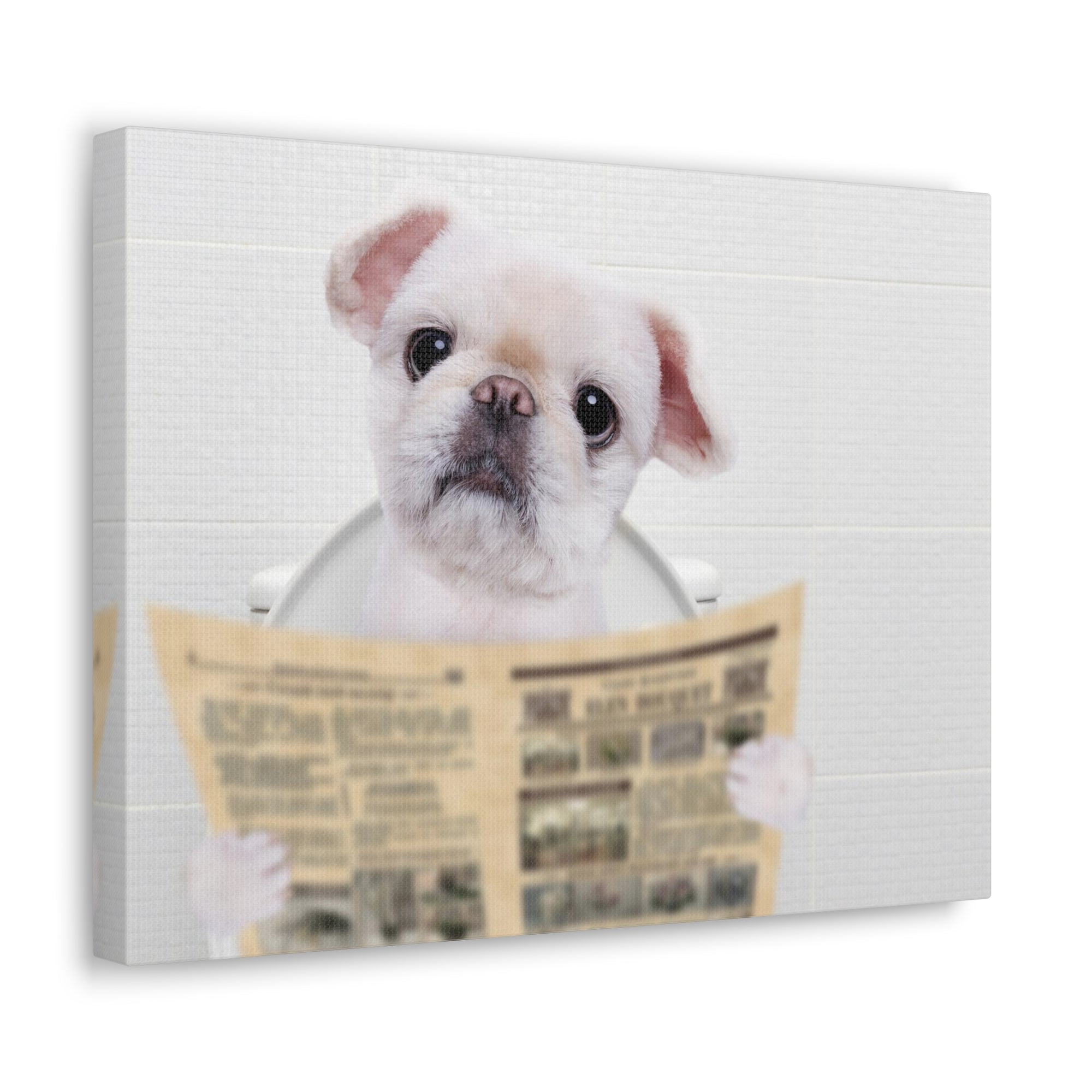 Cute Dog Reading Newspaper On Toilet Funny Canvas Wall Art for Home Decor Ready-to-Hand-Express Your Love Gifts