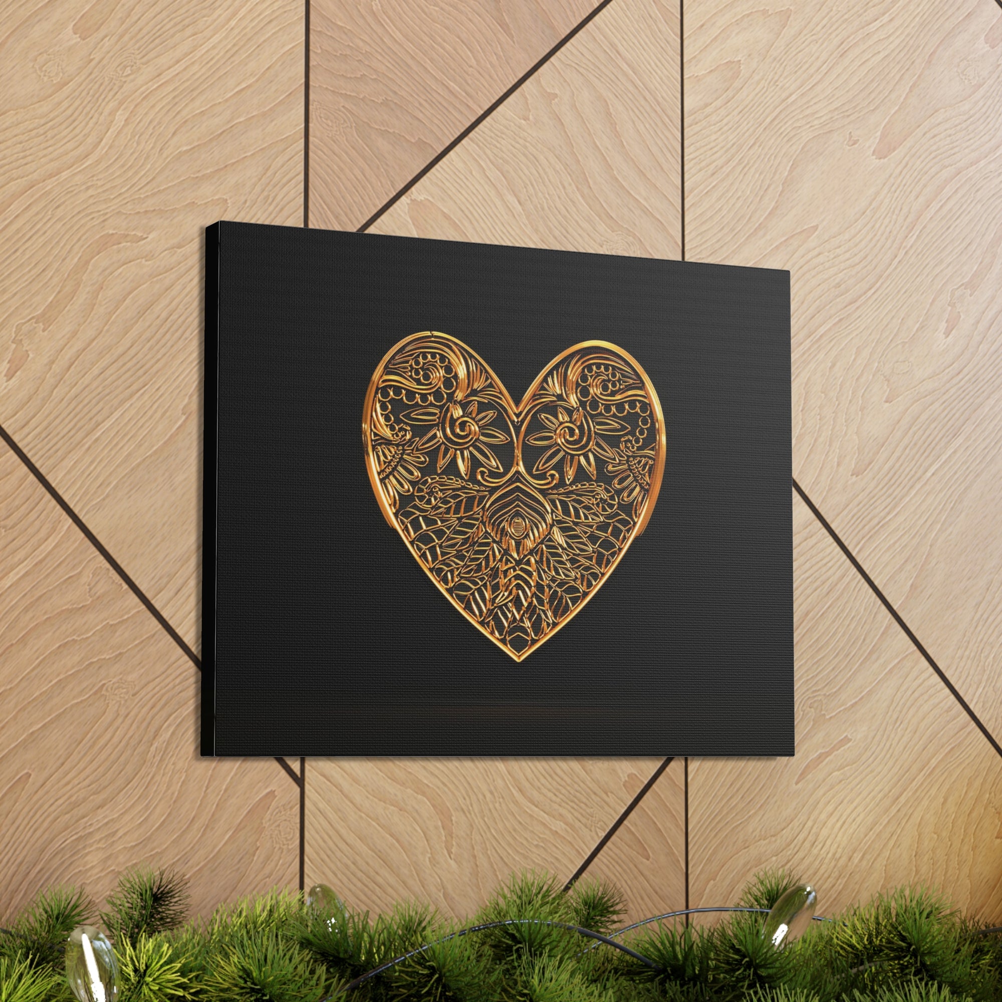 3D Gold Hearts Playing Card Canvas Wall Art for Home Decor Ready-to-Hang-Express Your Love Gifts