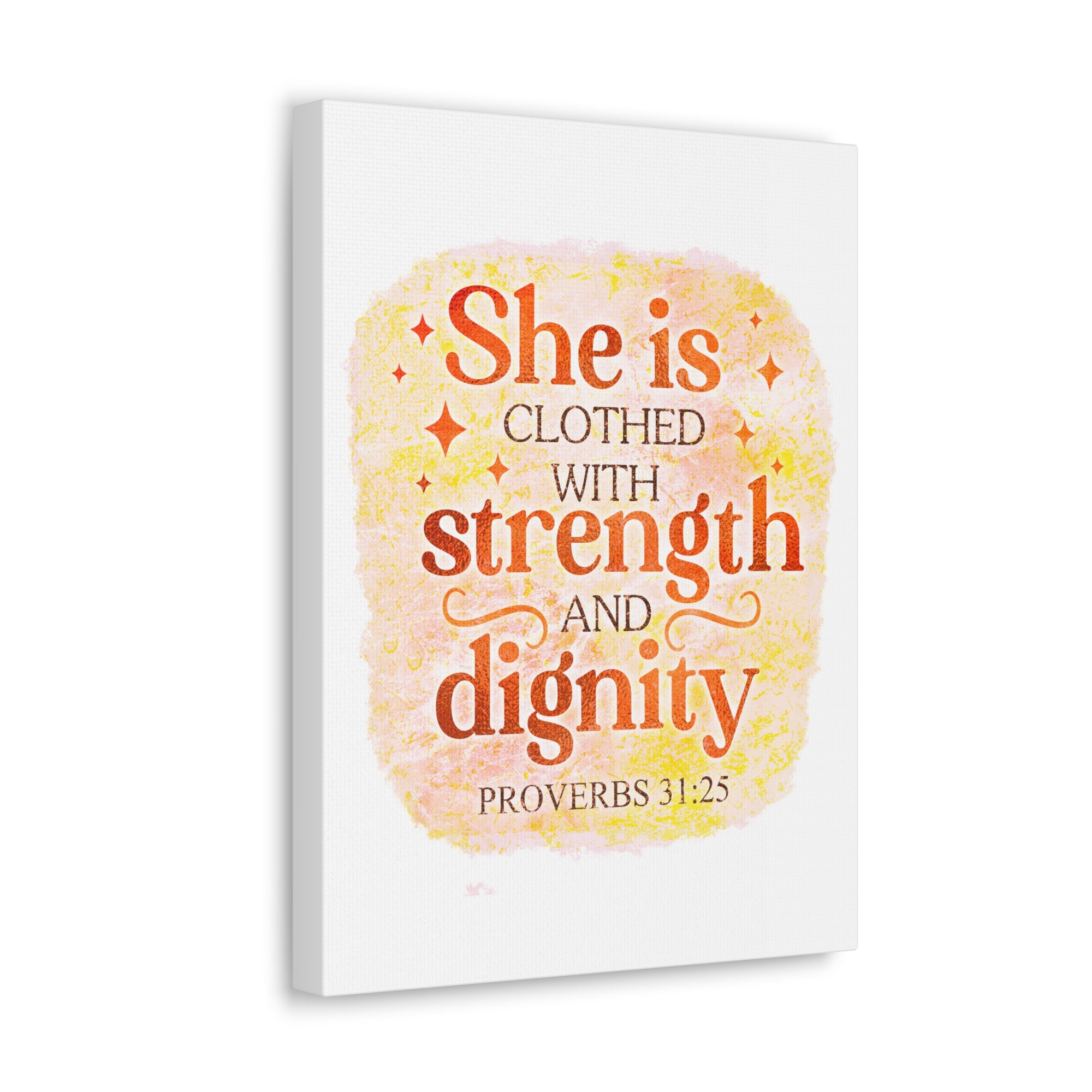 Scripture Walls Proverbs 31:25 Strength and Dignity Bible Verse Canvas Christian Wall Art Ready to Hang Unframed-Express Your Love Gifts