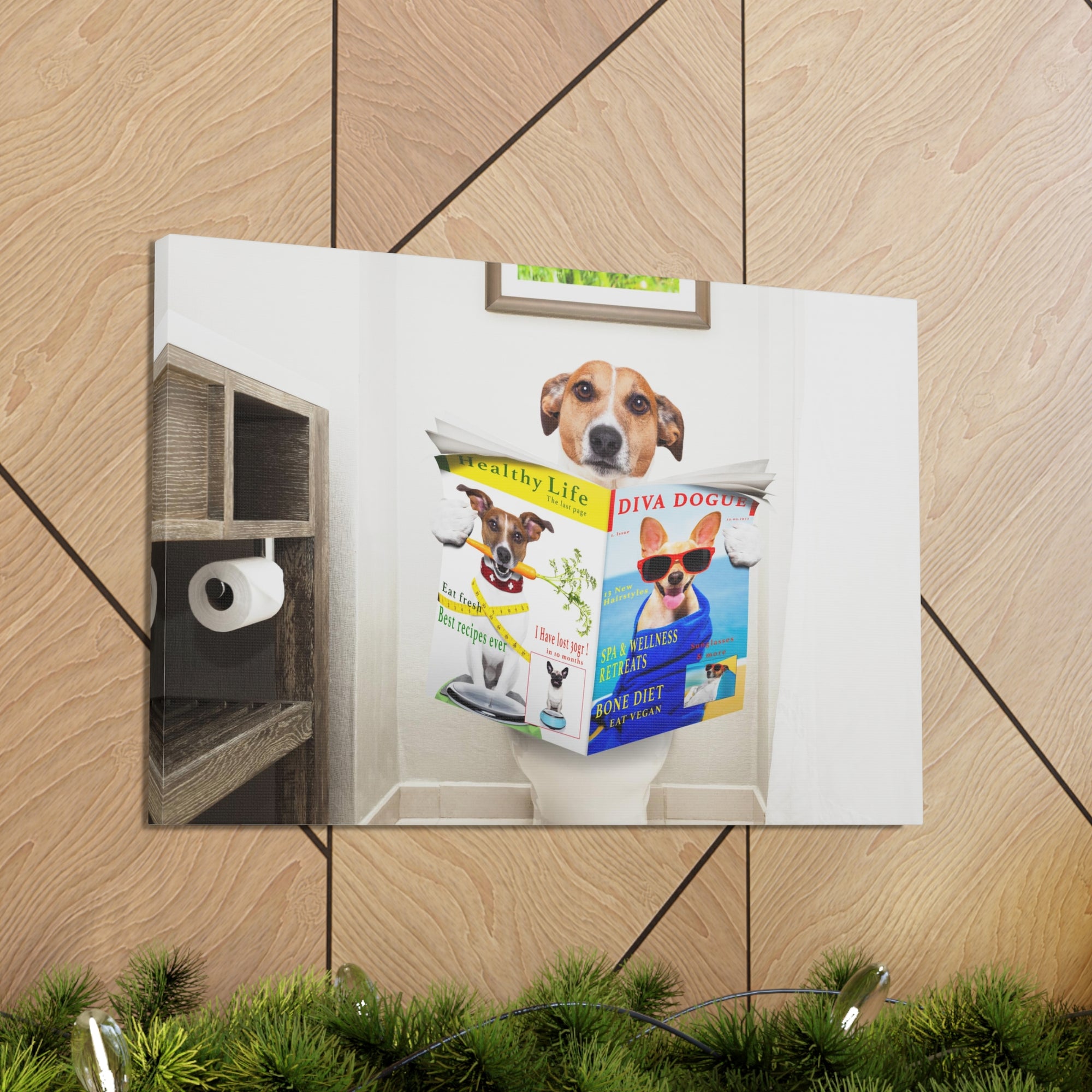 Jack Russell Terrier Reading Magazine On Toilet Funny Canvas Wall Art for Home Decor Ready-to-Hand-Express Your Love Gifts