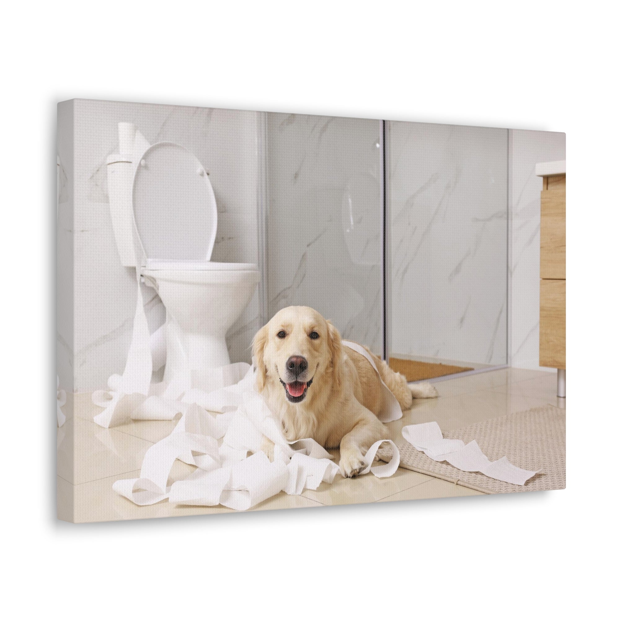 Cute Golden Labrador Retriever Playing On Toilet Funny Canvas Wall Art for Home Decor Ready-to-Hand-Express Your Love Gifts