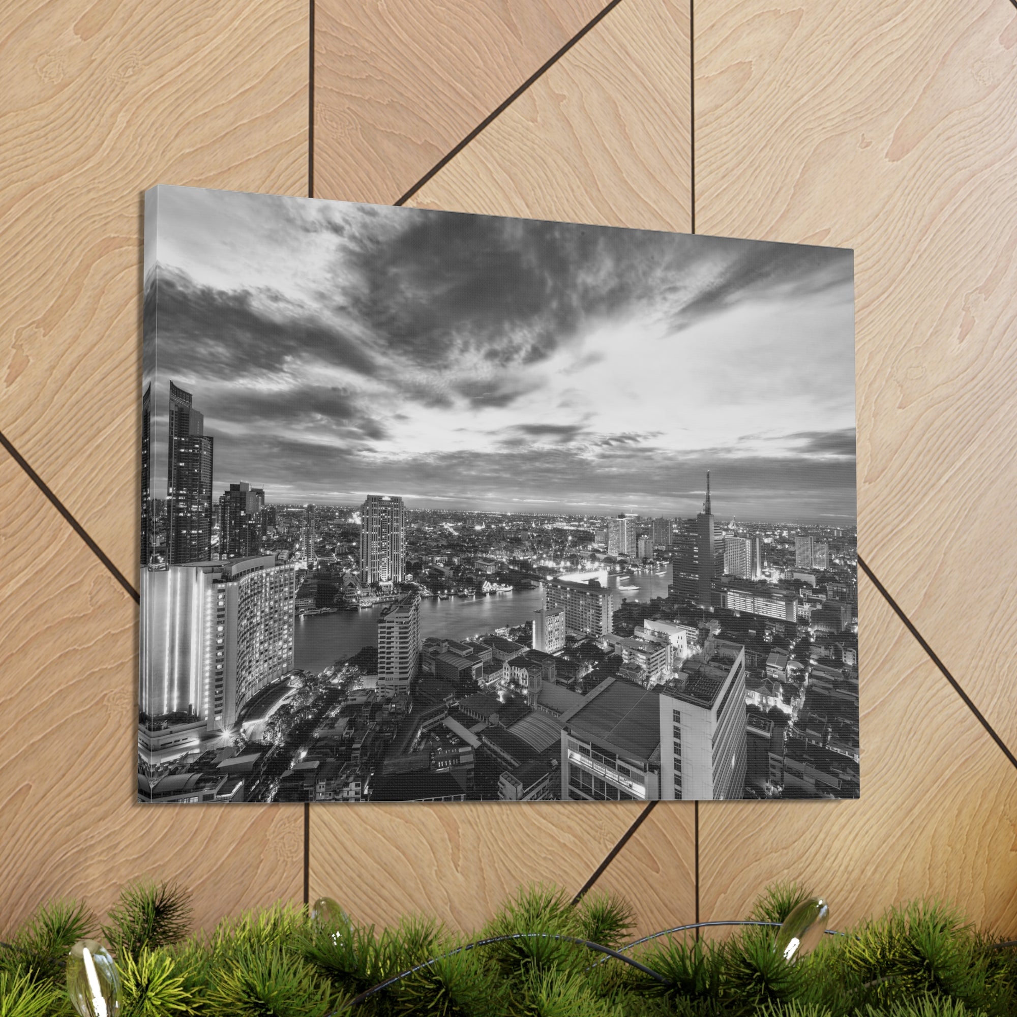 Bangkok Black And White Skyline Canvas Artwork High-Quality Breathtaking Stunning Cityscape for Home Decor Ready to Hang-Express Your Love Gifts