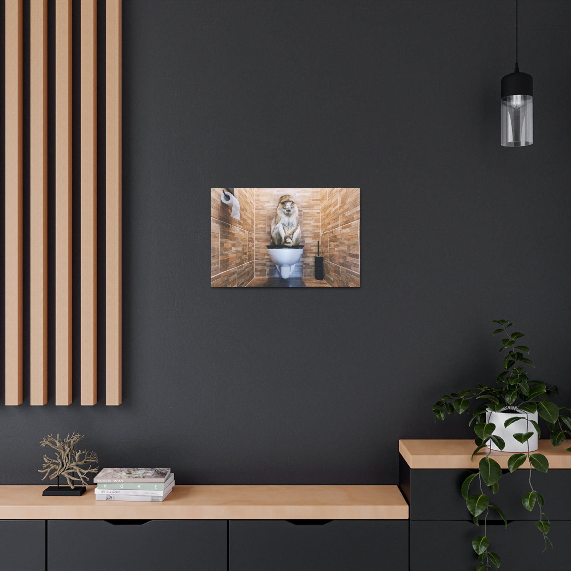 Macaque Ape Sitting On Toilet Funny Canvas Wall Art for Home Decor Ready-to-Hand-Express Your Love Gifts