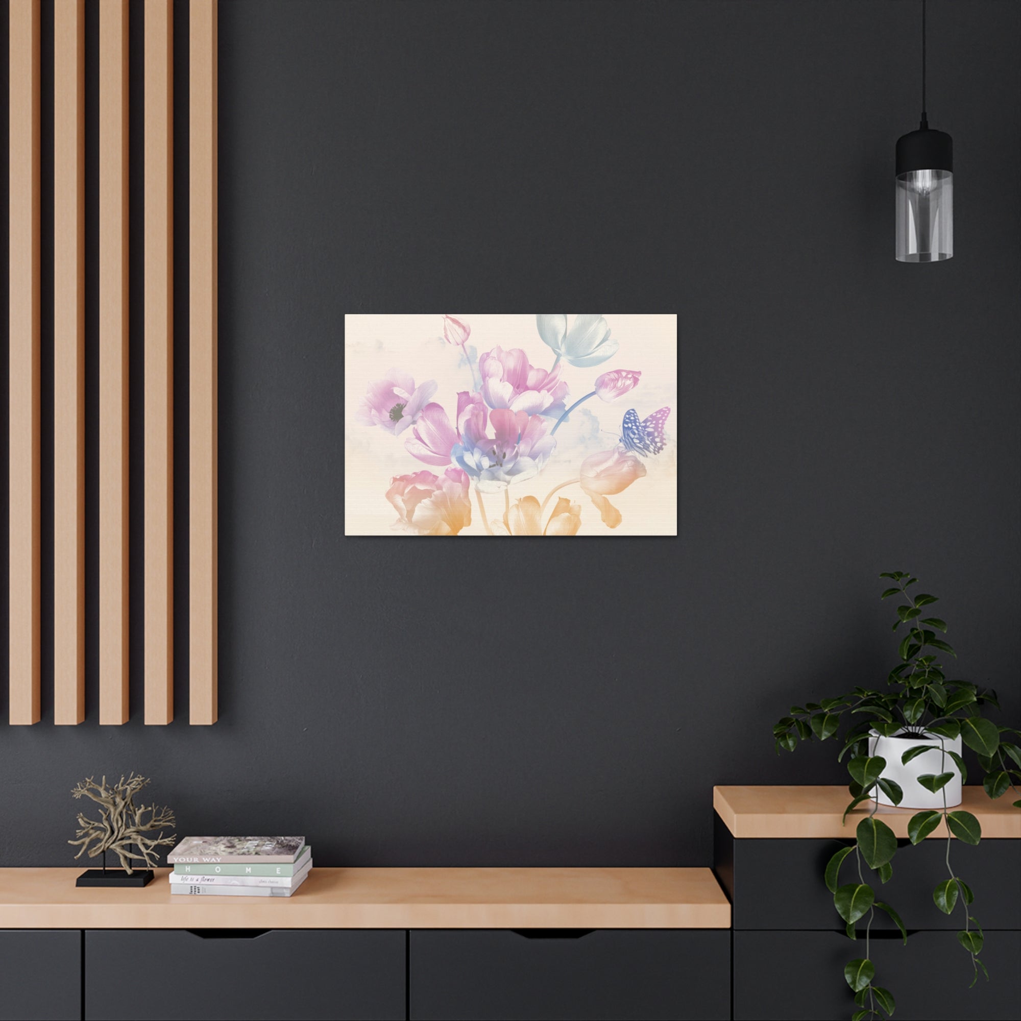 Bouquet Of Spring Garden Tulips And Butterflies Flower Canvas Wall Art for Home Decor Ready-to-Hang-Express Your Love Gifts