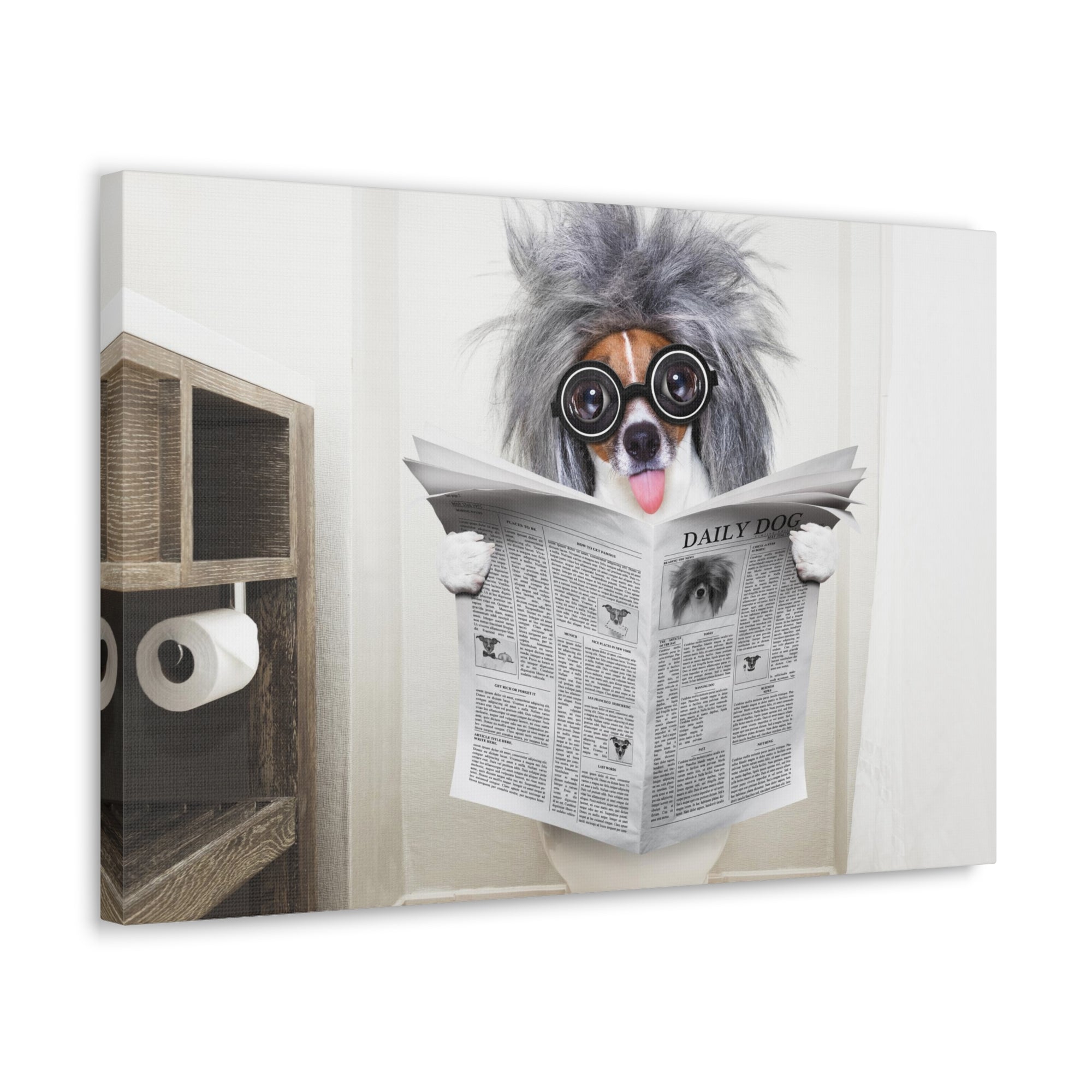 Smart Dumb Jack Russell Terrier Reading Newspaper On Toilet Funny Canvas Wall Art for Home Decor Ready-to-Hand-Express Your Love Gifts