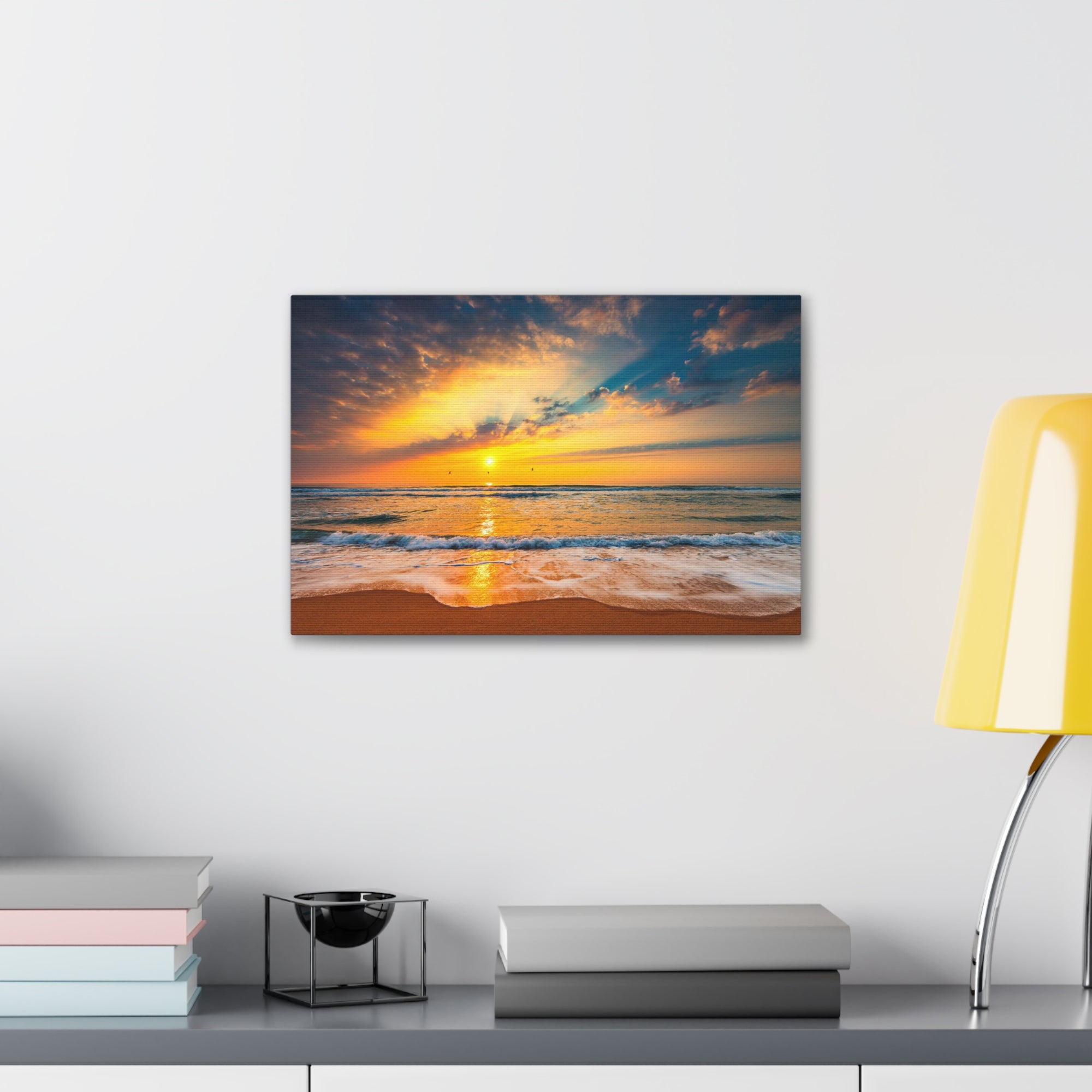 Beach Sunrise Over Tropical Sea Ocean Canvas Wall Art for Home Decor Ready-to-Hang-Express Your Love Gifts