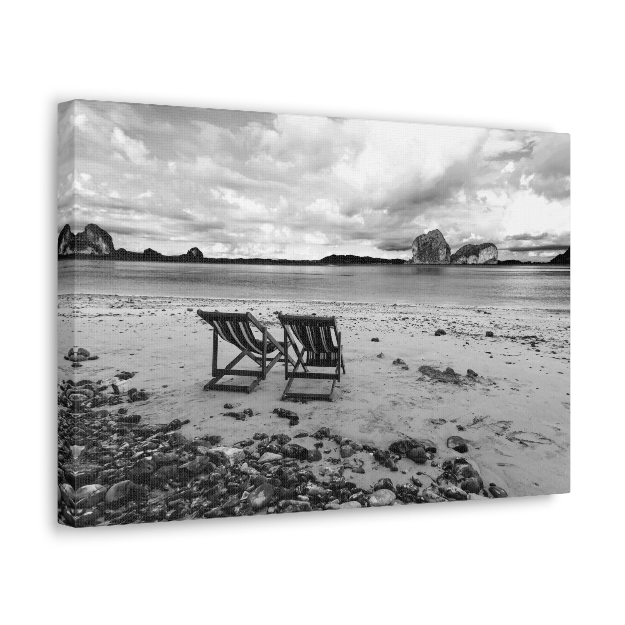 Beach Chairs Black And White Ocean Canvas Wall Art for Home Decor Ready-to-Hang-Express Your Love Gifts