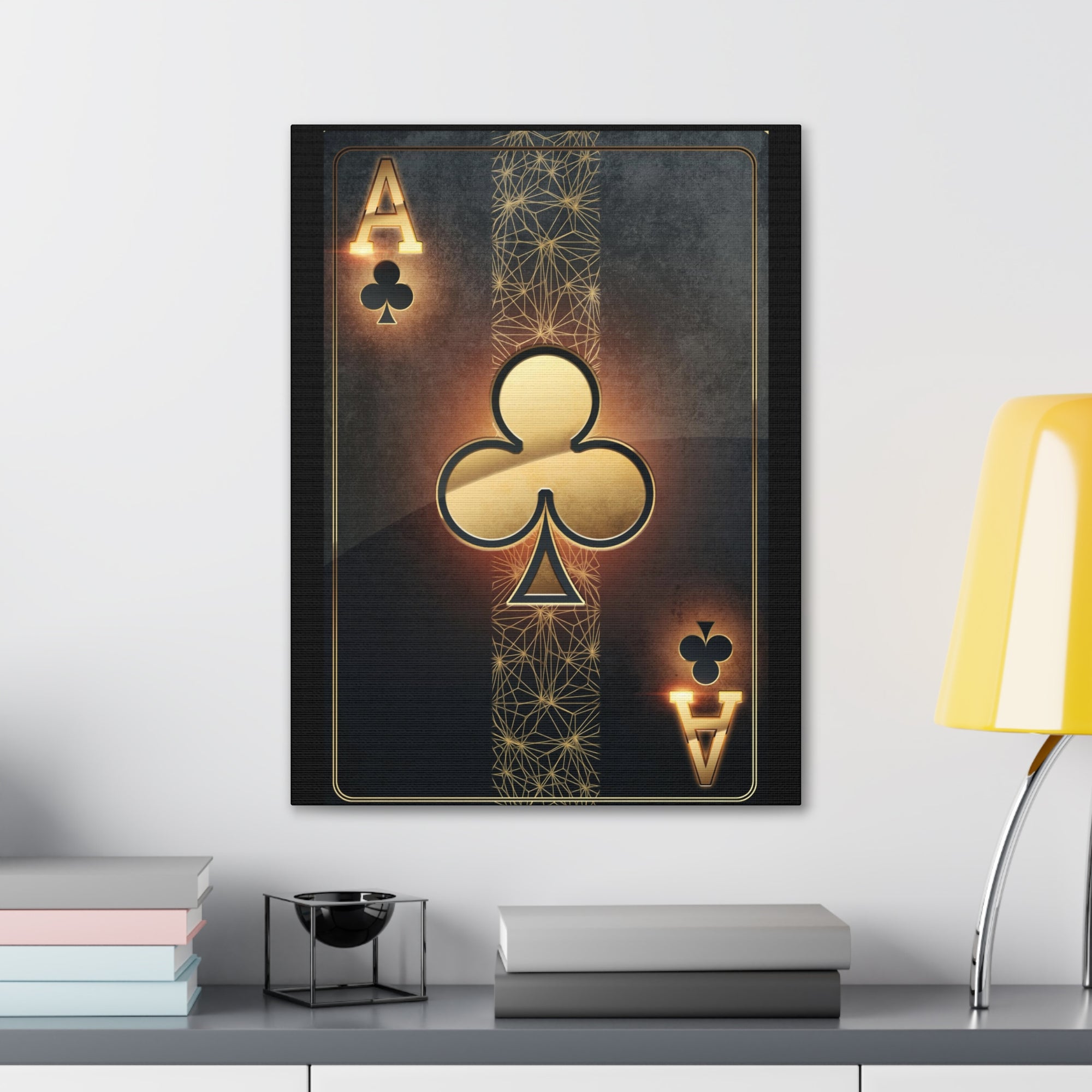 Black And Golden Ace Of Clubs Poker Playing Card Canvas Wall Art for Home Decor Ready-to-Hang-Express Your Love Gifts