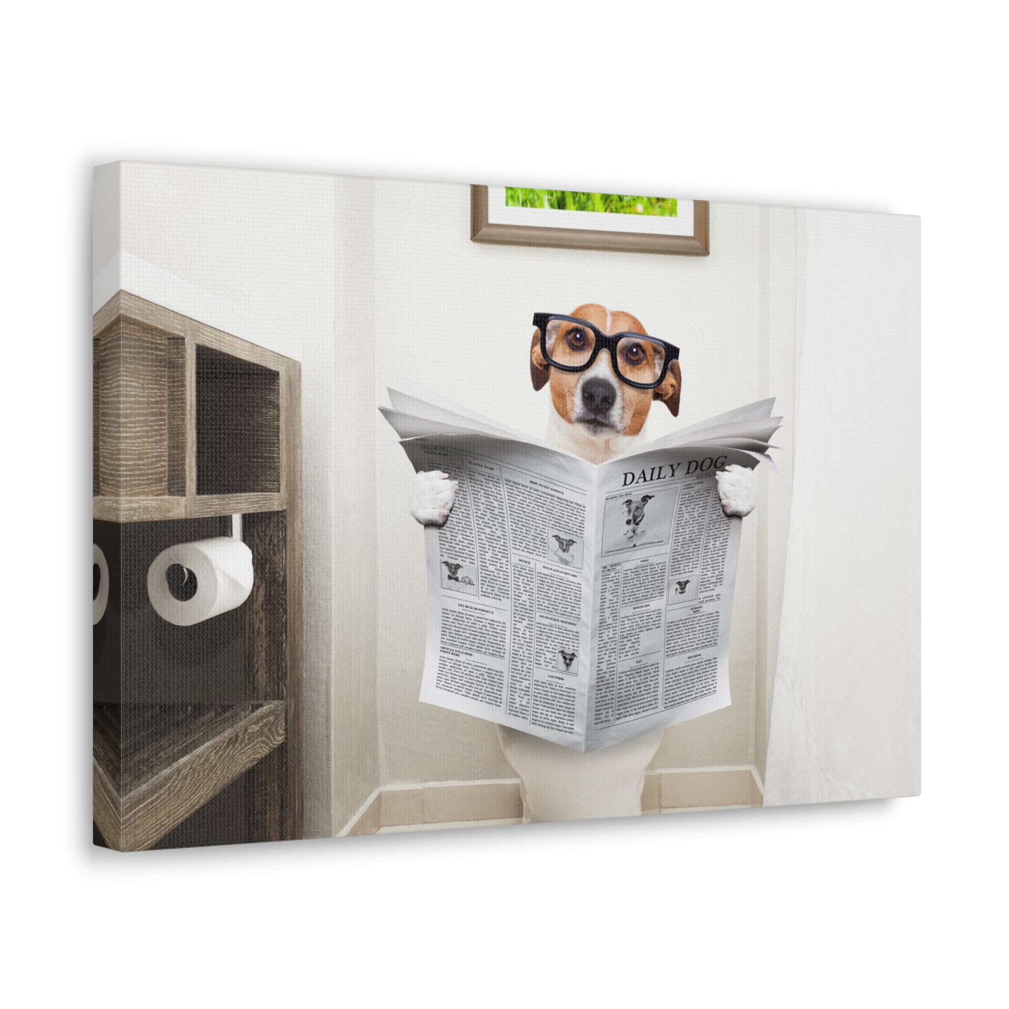 Jack Russell Reading Newspaper On Toilet Funny Canvas Wall Art for Home Decor Ready-to-Hang-Express Your Love Gifts