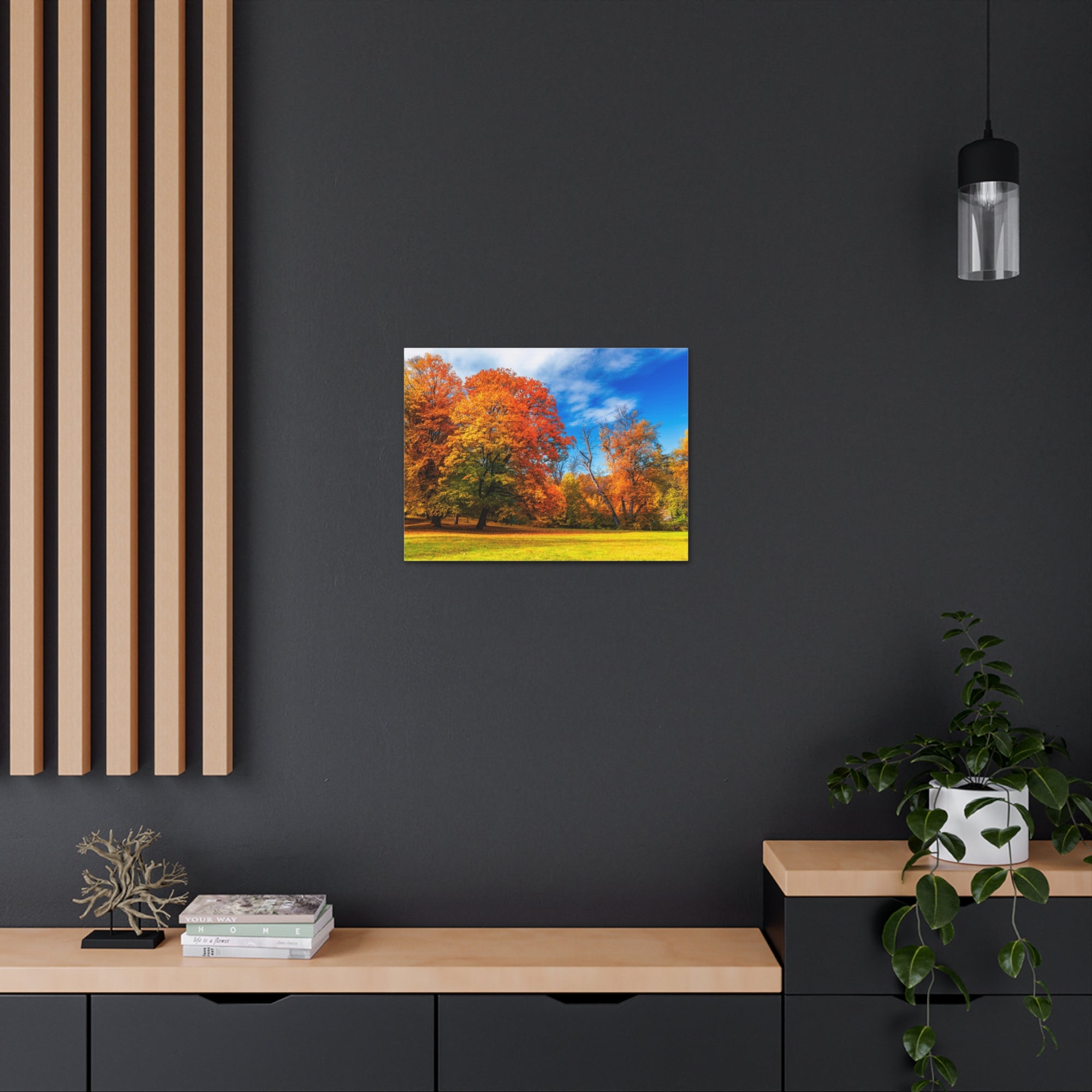 Autumn Fall Scene Beautiful Autumn Forest Path Beauty Nature Scene Bright Light Sun Wall Art Ready to Hang-Express Your Love Gifts