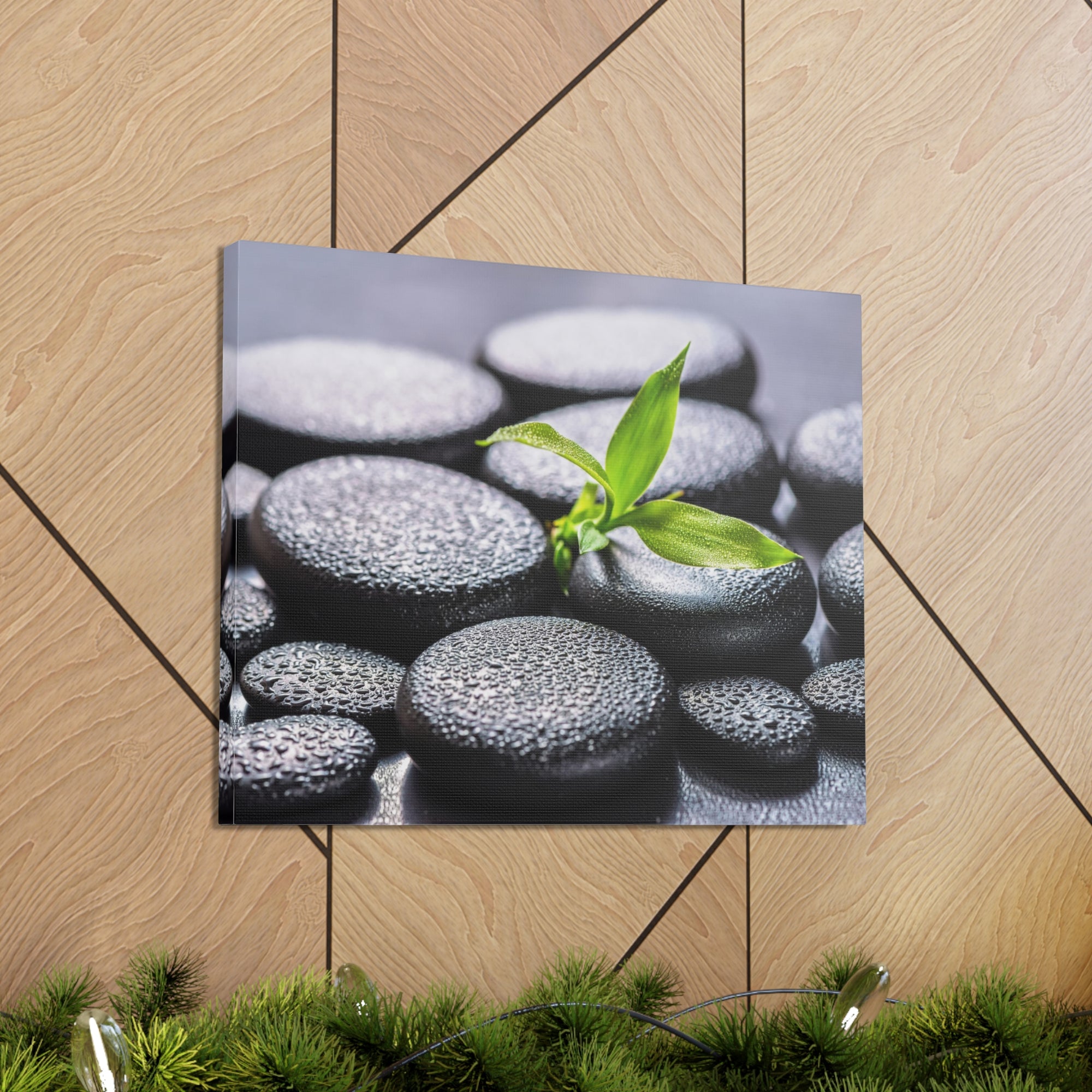 Bamboo on Zen Stones Forest Floral Nature Photography Canvas Wall Art for Home Decor Ready-to-Hang-Express Your Love Gifts