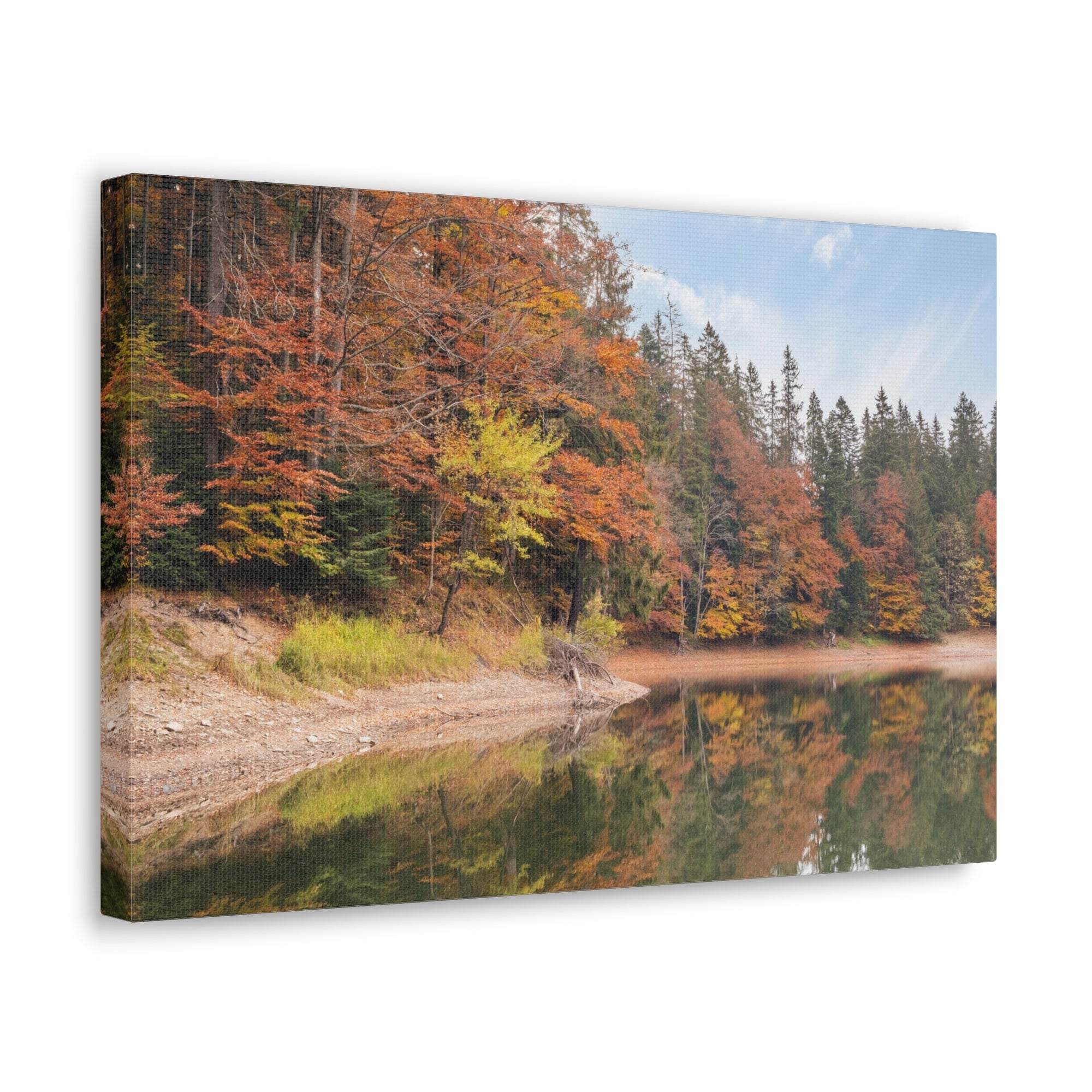 Autumn Forest Lake Orange Leave Tree Nature Wilderness Photography Canvas Wall Art for Home Decor Ready-to-Hang-Express Your Love Gifts