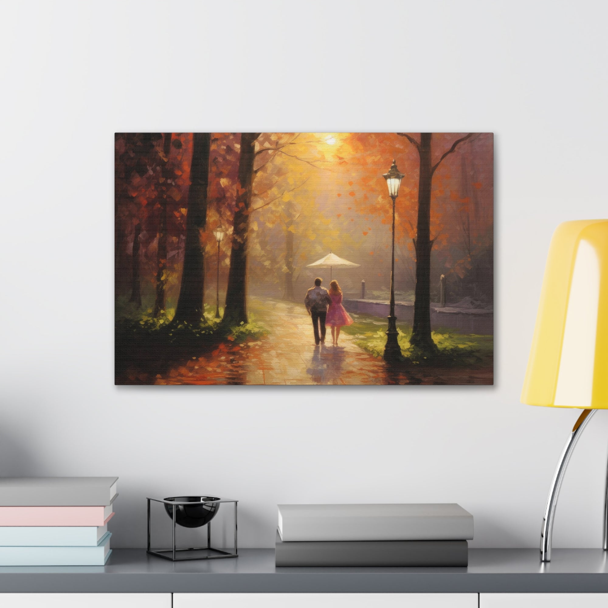 Breathtaking Oil Painting Couple Walking Through Grove Natural Landscape Canvas Wall Art for Home Decor Ready-to-Hang-Express Your Love Gifts