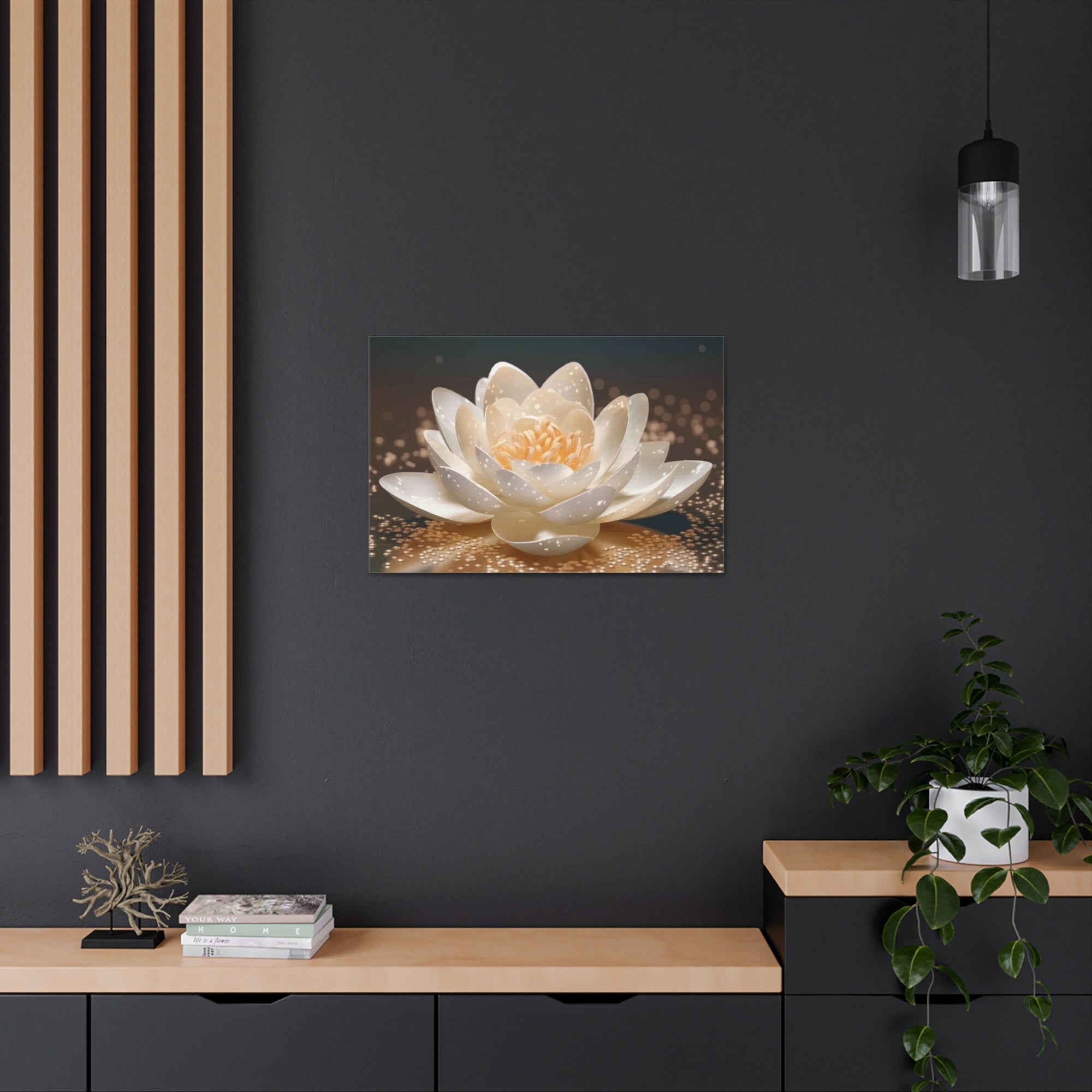 Beautiful White Lotus Flower Canvas Wall Art for Home Decor Ready-to-Hang-Express Your Love Gifts