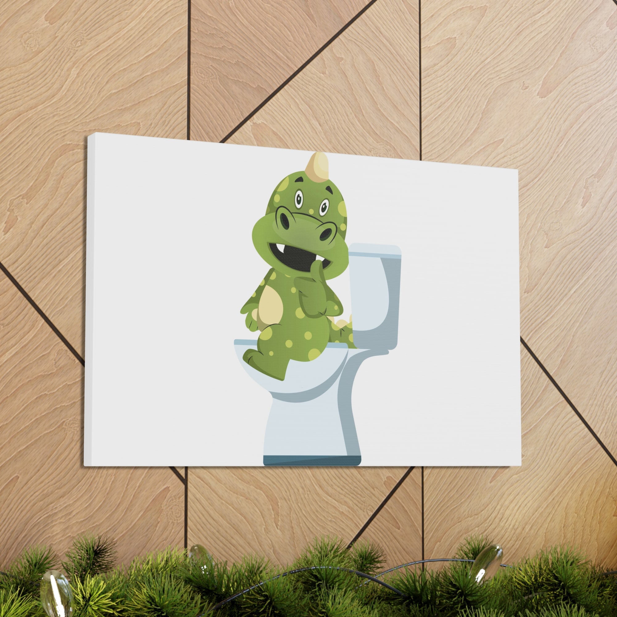 Green Dragon Sitting On Toilet Funny Canvas Wall Art for Home Decor Ready-to-Hand-Express Your Love Gifts