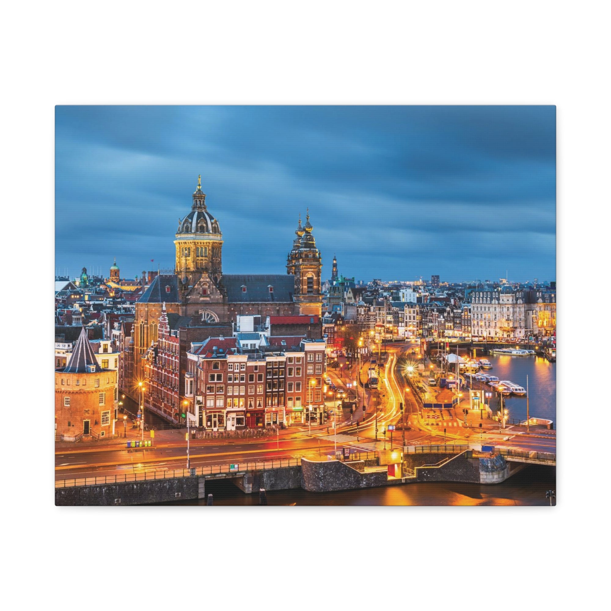 Amsterdam Night Skyline Canvas Artwork High-Quality Breathtaking Stunning Cityscape for Home Decor Ready to Hang-Express Your Love Gifts