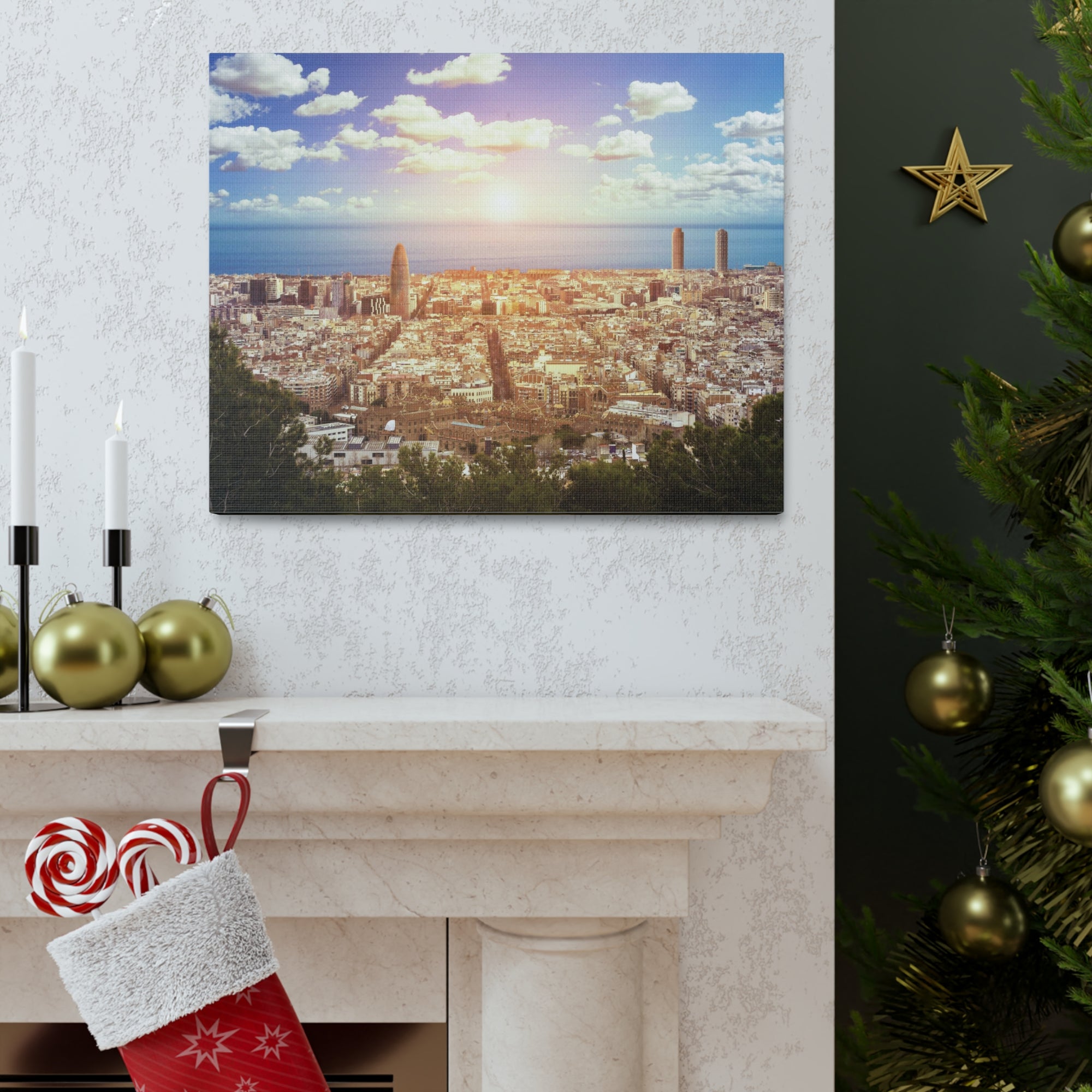 Barcelona Daytime Skyline Canvas Artwork High-Quality Breathtaking Stunning Cityscape for Home Decor Ready to Hang-Express Your Love Gifts