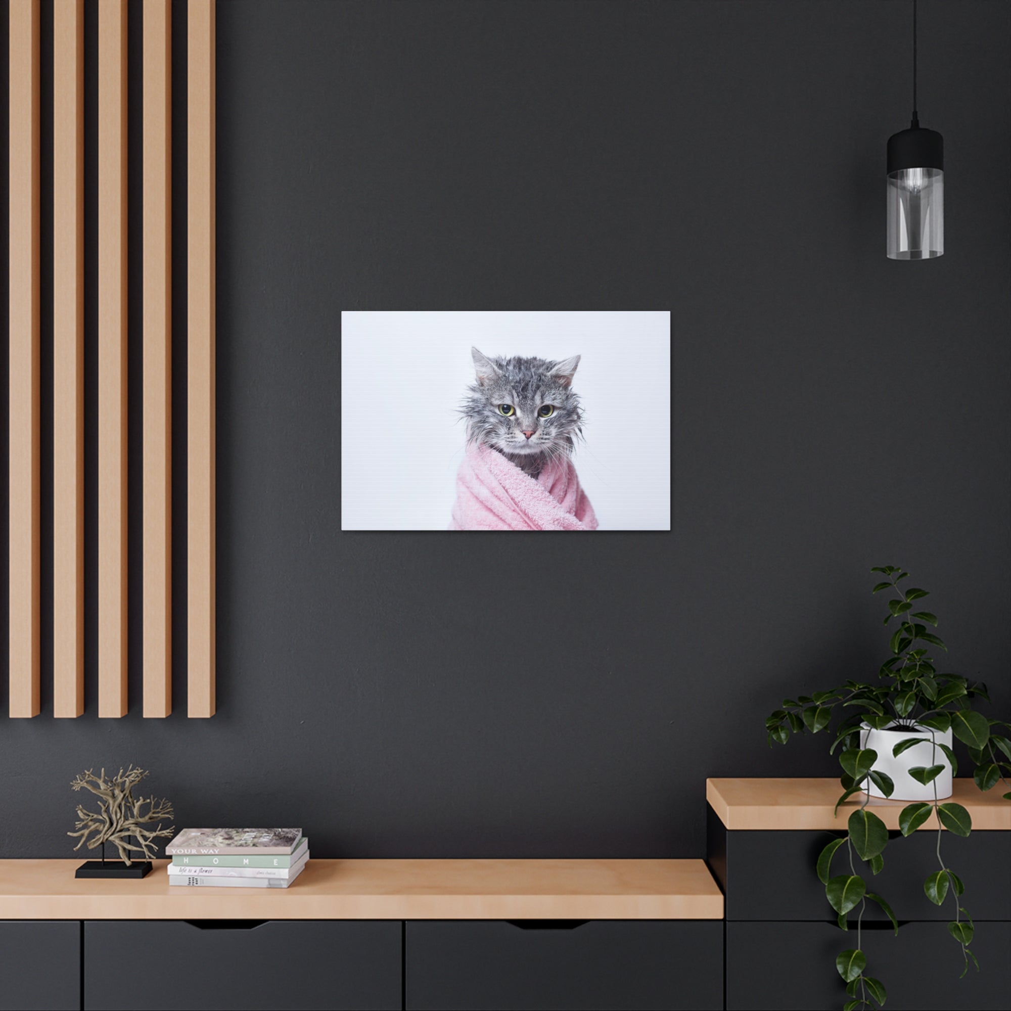 Funny Tabby Cat Bathee Canvas Wall Art for Home Decor Ready-to-Hang-Express Your Love Gifts