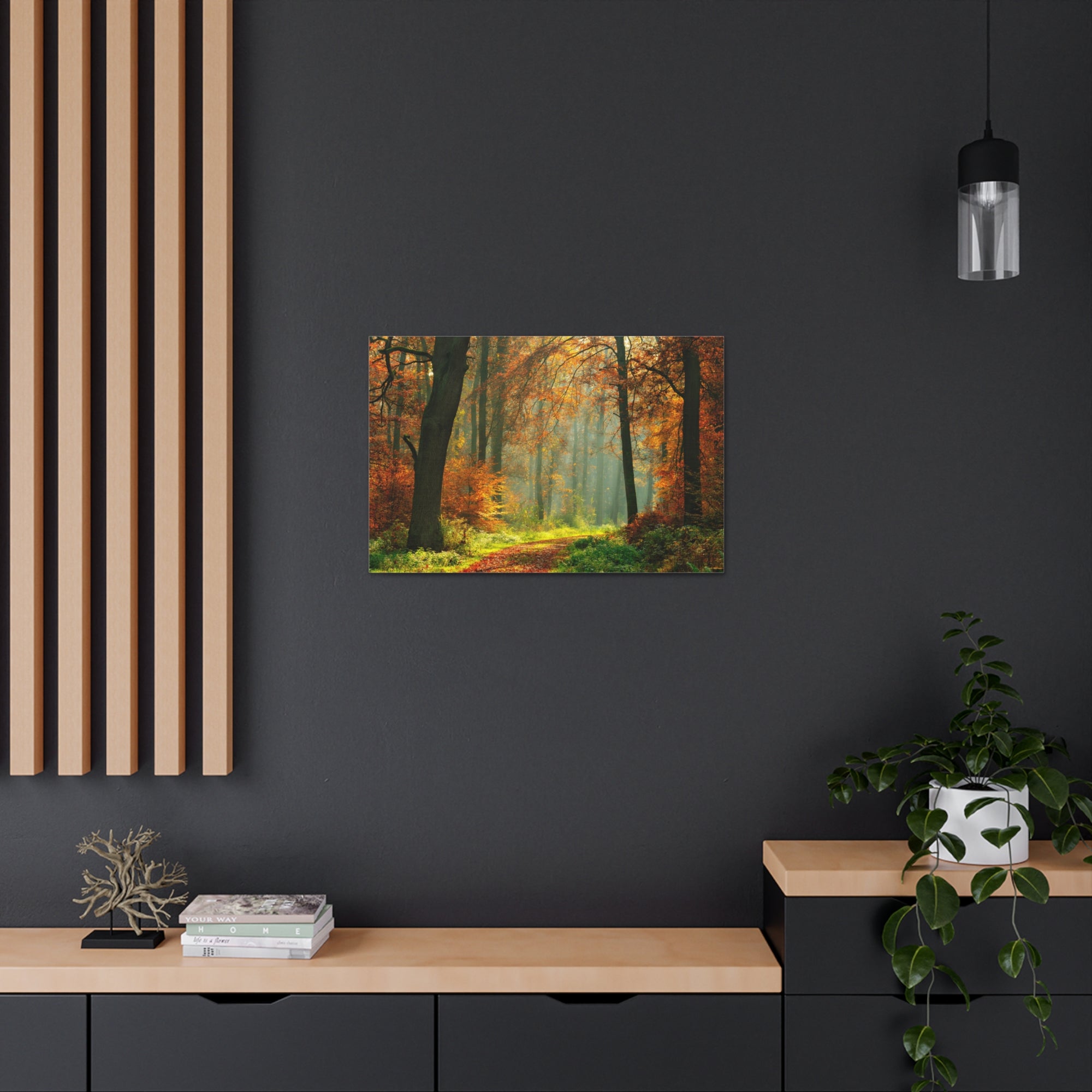 Autumn Tree Trail Forest Nature Wilderness Photography Canvas Wall Art for Home Decor Ready-to-Hang-Express Your Love Gifts