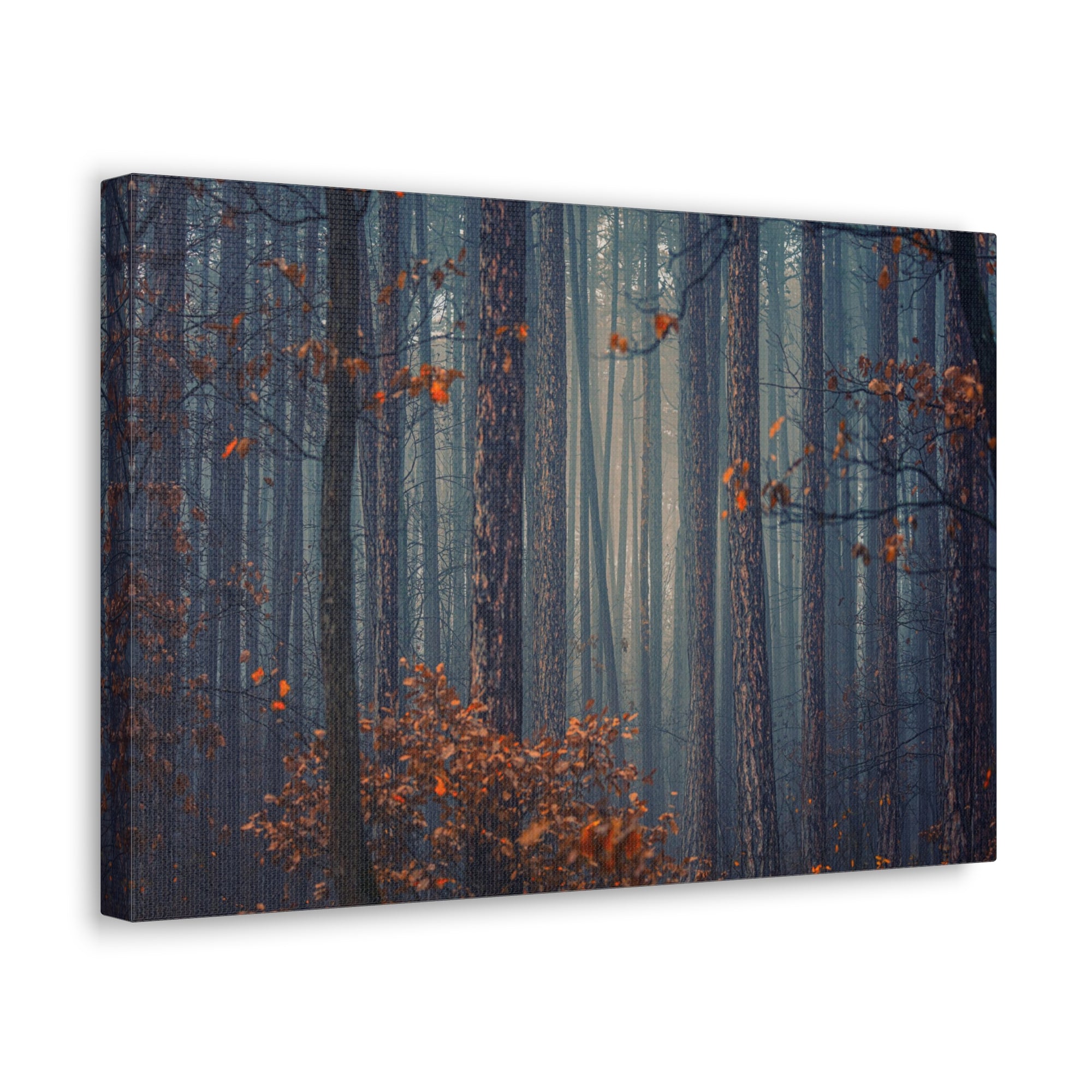 Autumn Forest Misty Orange Tree Leave Nature Wilderness Photography Canvas Wall Art for Home Decor Ready-to-Hang-Express Your Love Gifts