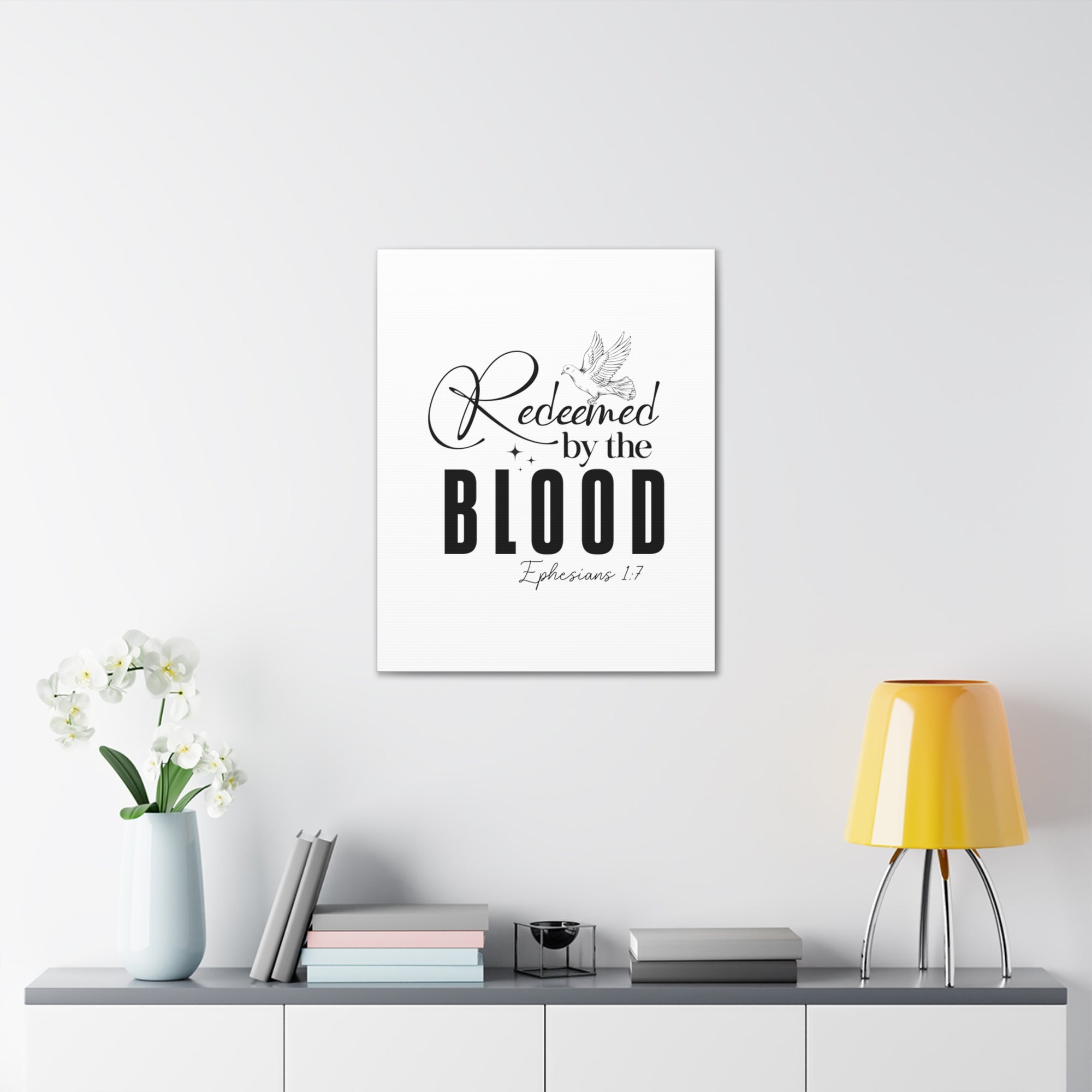 Scripture Walls Ephesians 1:7 Redeemed by Blood Bible Verse Canvas Christian Wall Art Ready to Hang Unframed-Express Your Love Gifts