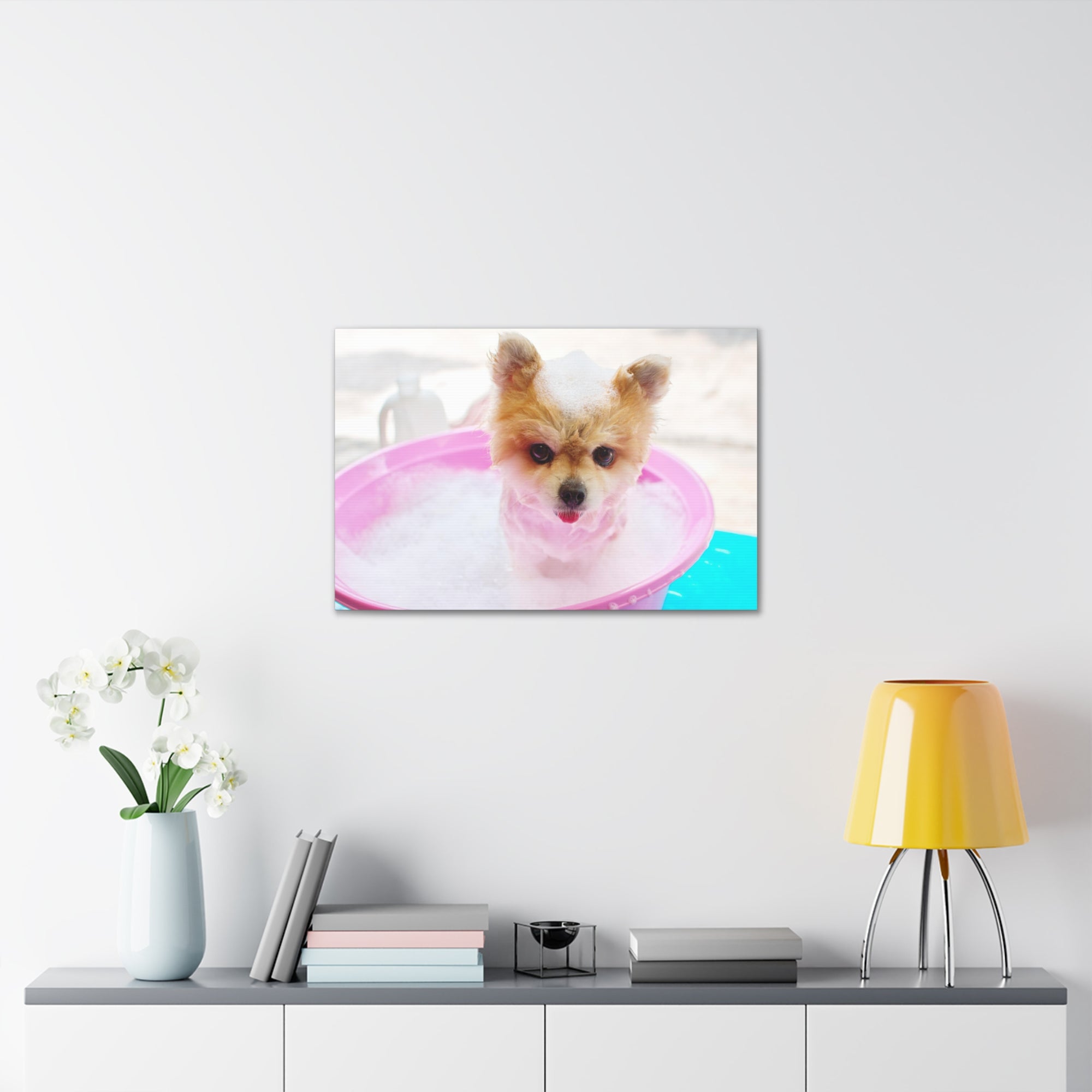 Funny Pomeranian Bath Canvas Wall Art for Home Decor Ready-to-Hang-Express Your Love Gifts