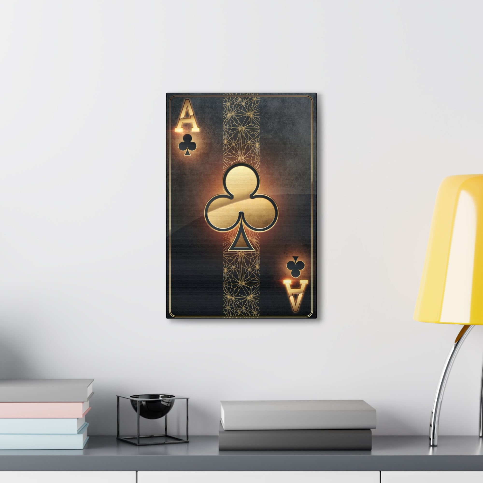 Black And Golden Ace Of Clubs Poker Playing Card Canvas Wall Art for Home Decor Ready-to-Hang-Express Your Love Gifts