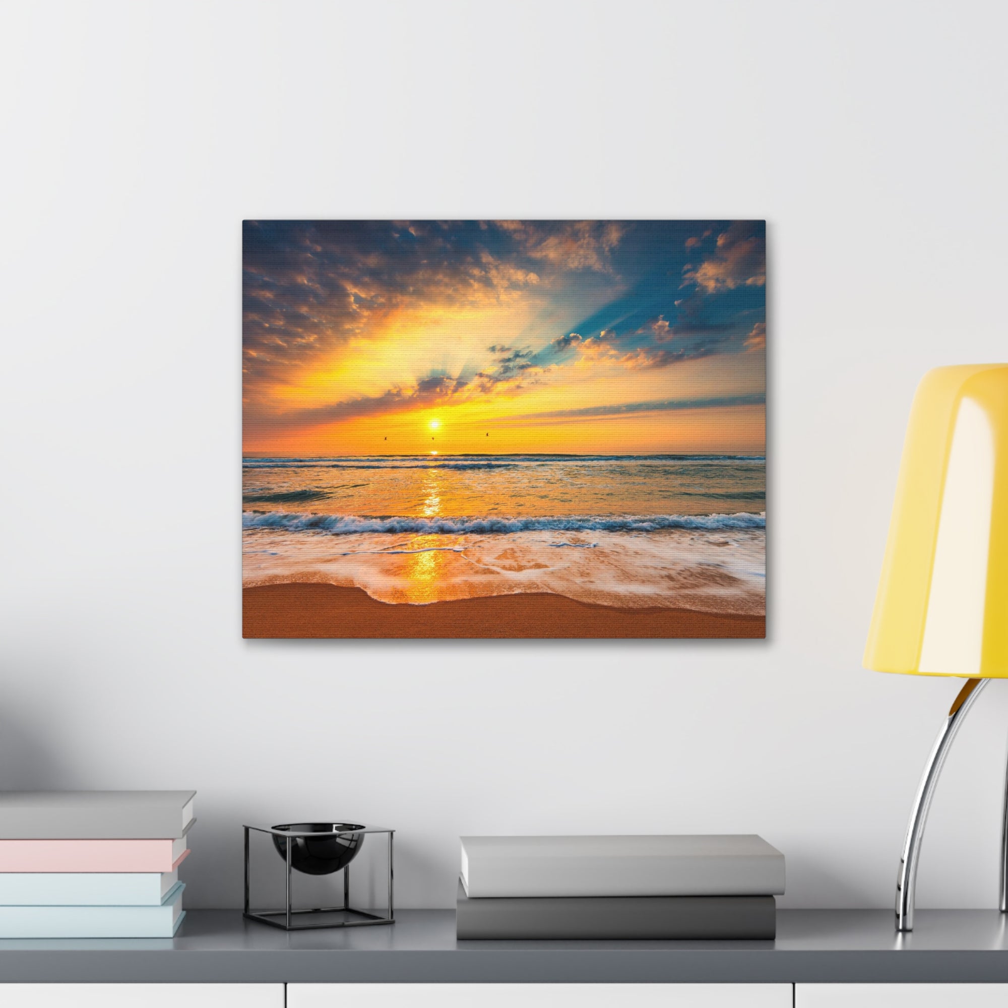 Beach Sunrise Over Tropical Sea Ocean Canvas Wall Art for Home Decor Ready-to-Hang-Express Your Love Gifts