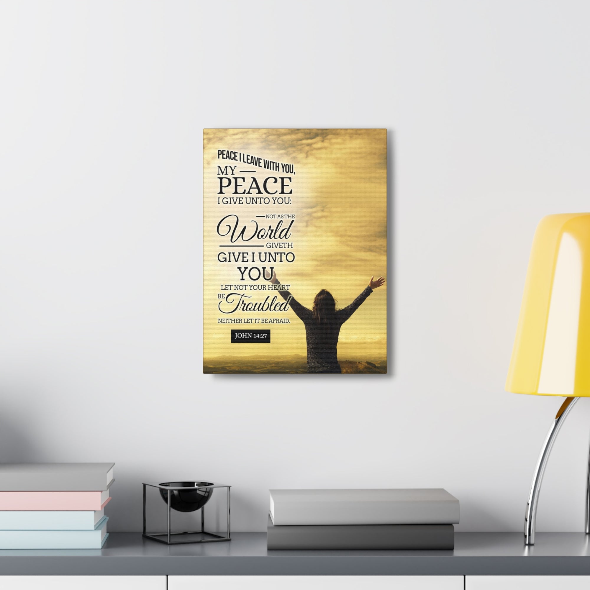 Bible Verse Canvas Peace I Leave With You John 14:27 Christian Home Décor Ready to Hang Wall Art Scripture-Express Your Love Gifts