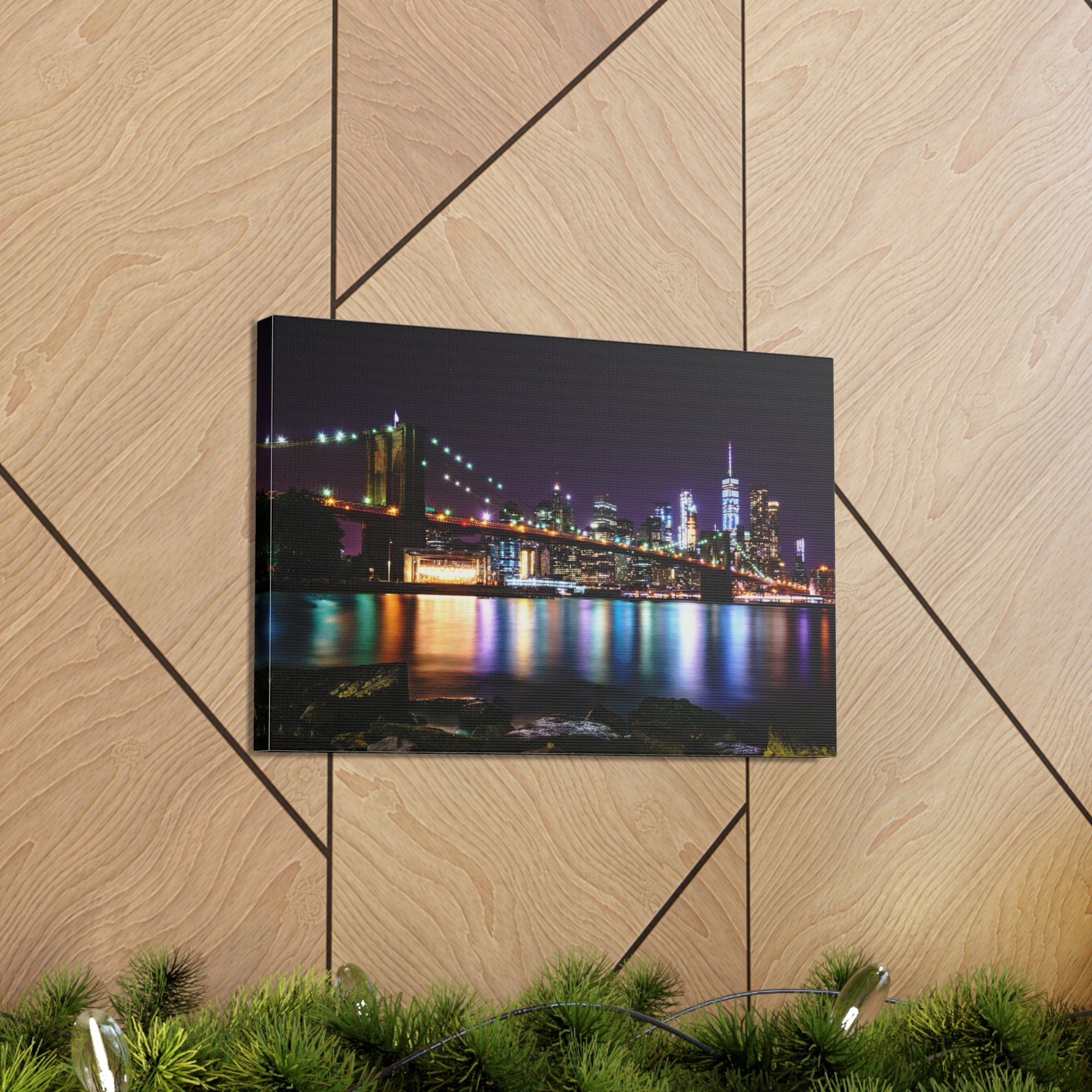 Brooklyn Night Skyline Canvas Artwork High-Quality Breathtaking Stunning Cityscape for Home Decor Ready to Hang-Express Your Love Gifts