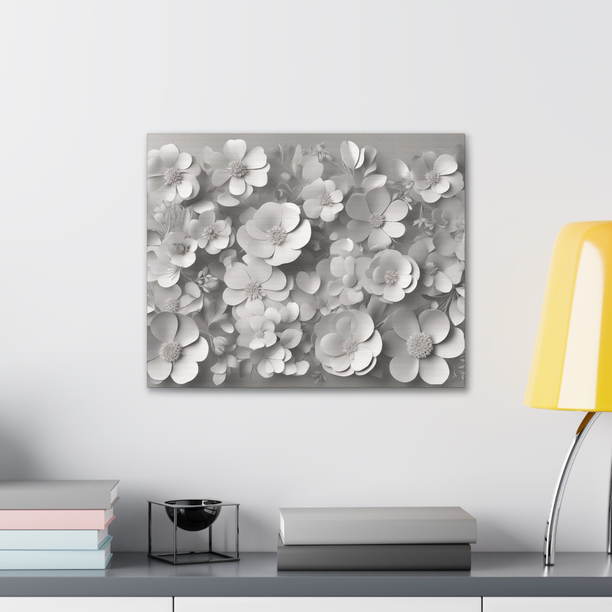 3D Aesthetic White Flower Background Canvas Wall Art for Home Decor Ready-to-Hang-Express Your Love Gifts