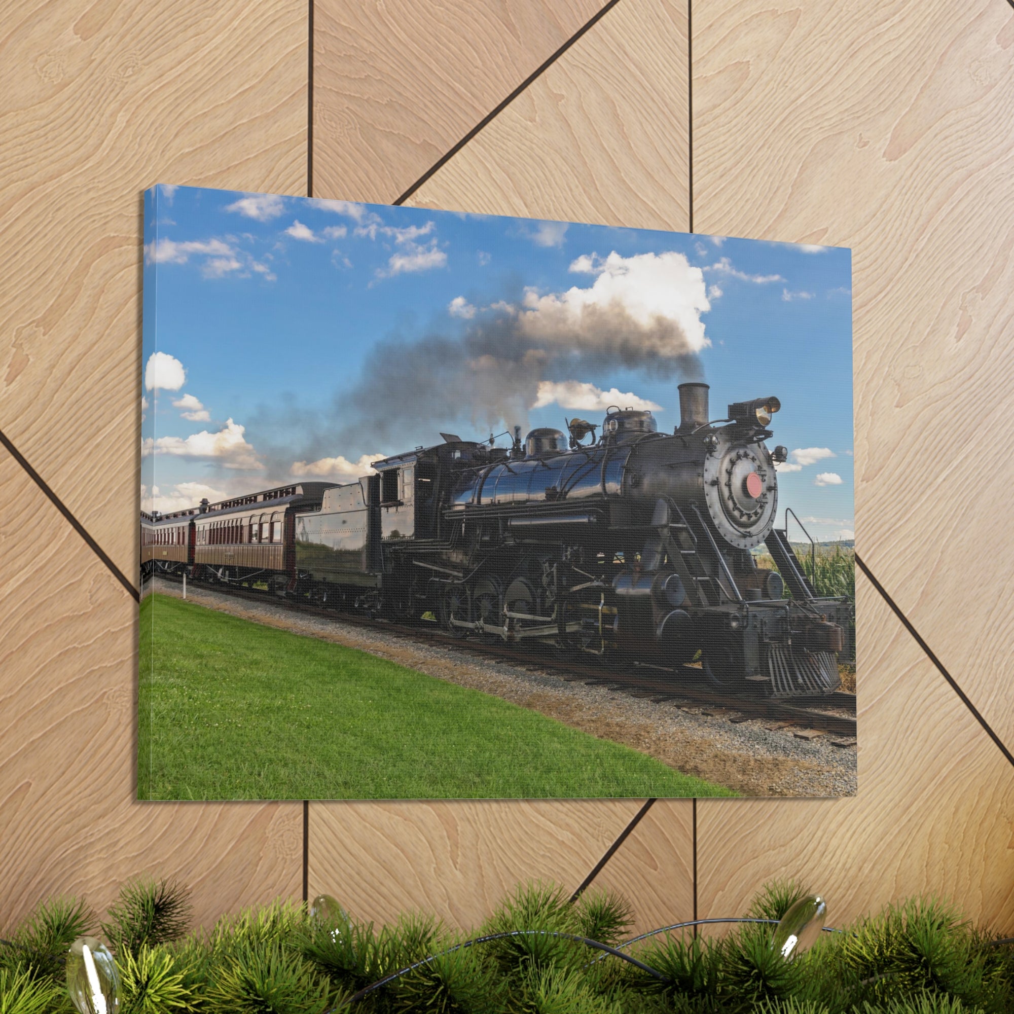 Steam Train With Black Smoke Nature Wilderness Photography Canvas Wall Art for Home Decor Ready-to-Hang-Express Your Love Gifts