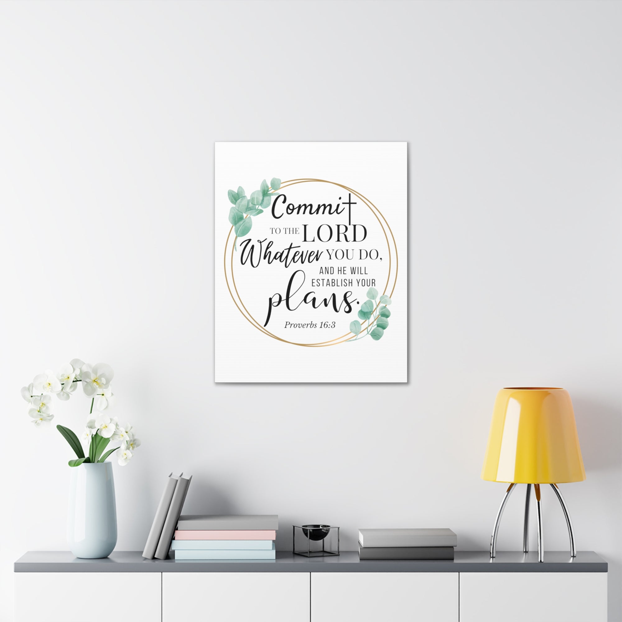 Scripture Walls Proverbs 16:3 Commit to the Lord Bible Verse Canvas Christian Wall Art Ready to Hang Unframed-Express Your Love Gifts