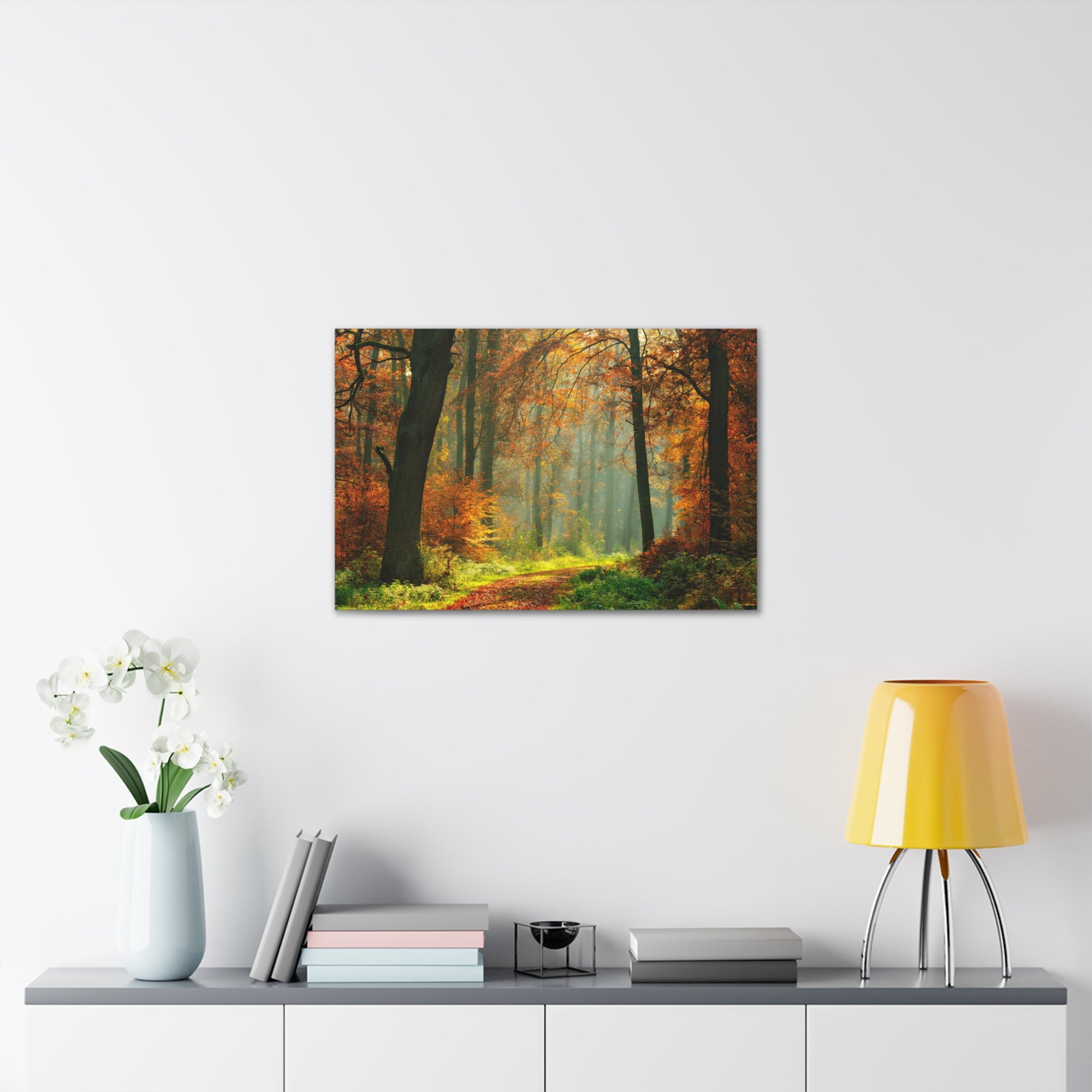 Autumn Tree Trail Forest Nature Wilderness Photography Canvas Wall Art for Home Decor Ready-to-Hang-Express Your Love Gifts