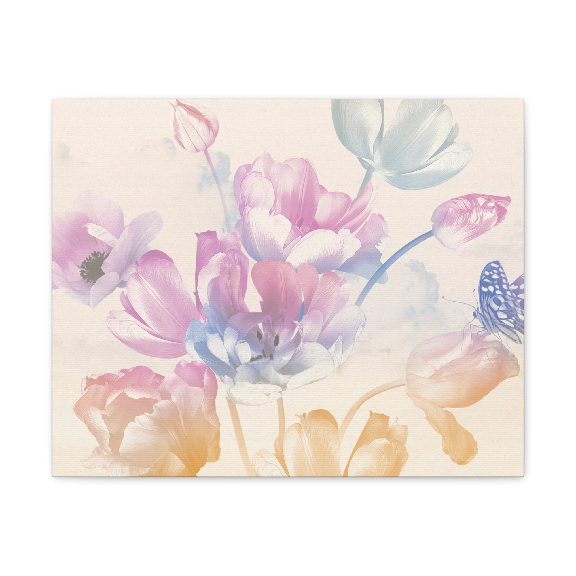 Bouquet Of Spring Garden Tulips And Butterflies Flower Canvas Wall Art for Home Decor Ready-to-Hang-Express Your Love Gifts