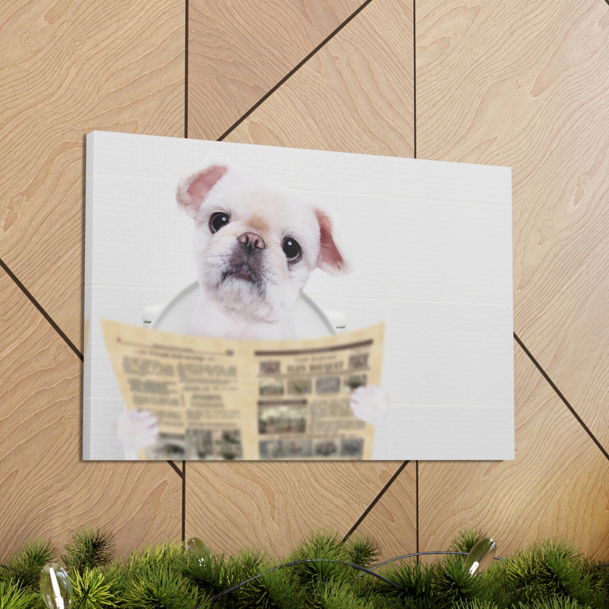 Cute Dog Reading Newspaper On Toilet Funny Canvas Wall Art for Home Decor Ready-to-Hand-Express Your Love Gifts