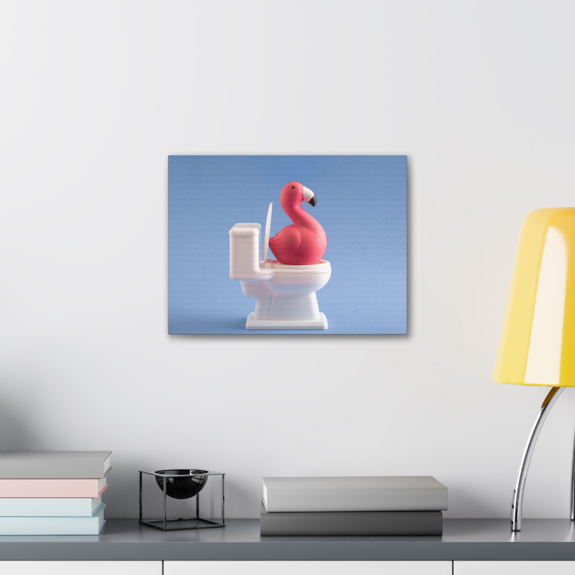 Cute Pink Flamingo Sitting On Toilet Funny Canvas Wall Art for Home Decor Ready-to-Hand-Express Your Love Gifts