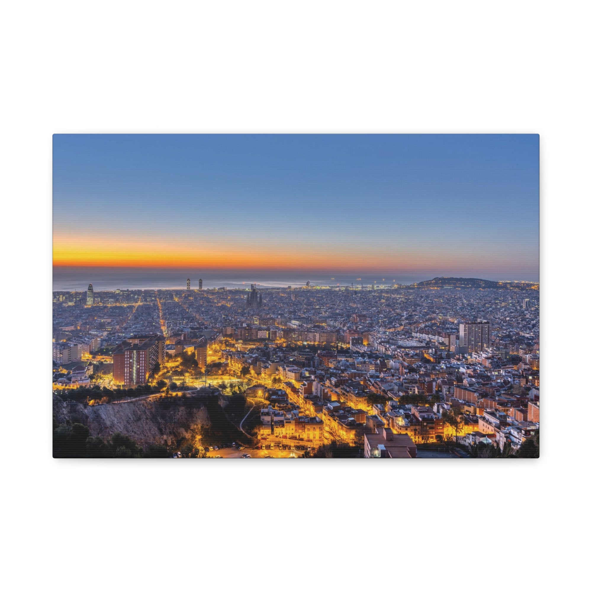 Barcelona Night Skyline Canvas Artwork High-Quality Breathtaking Stunning Cityscape for Home Decor Ready to Hang-Express Your Love Gifts