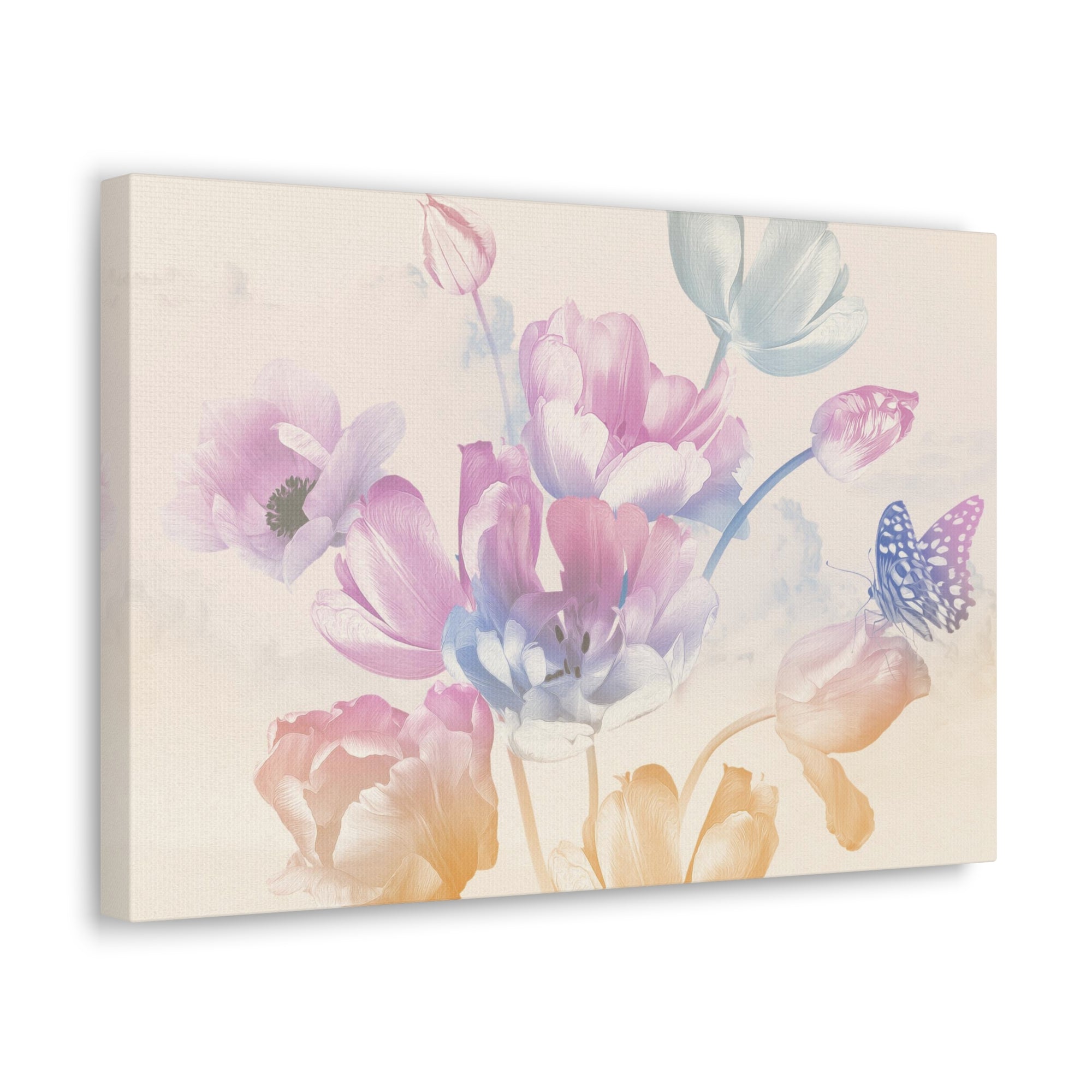 Bouquet Of Spring Garden Tulips And Butterflies Flower Canvas Wall Art for Home Decor Ready-to-Hang-Express Your Love Gifts