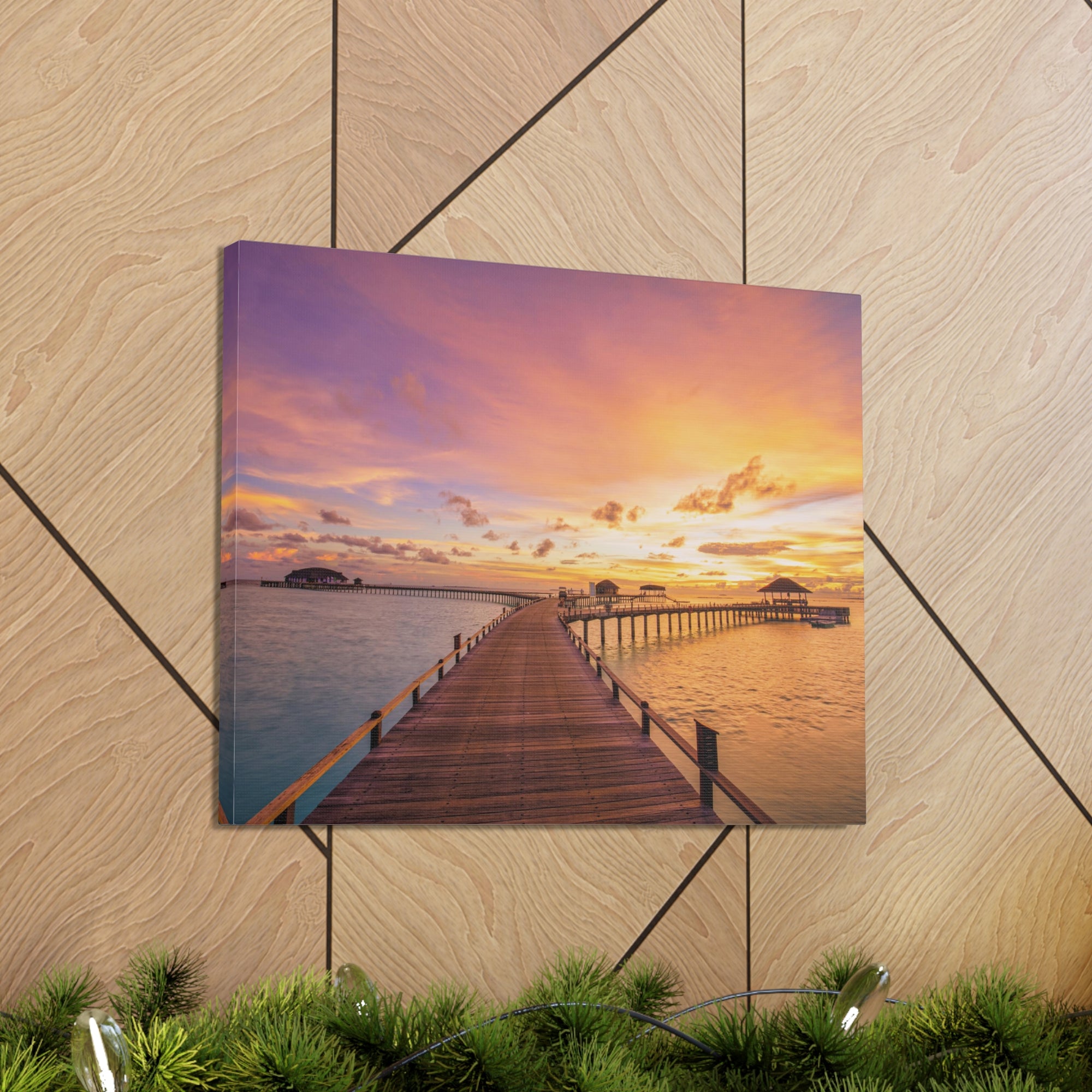 Beach Pier View Evening Nature Wilderness Photography Canvas Wall Art for Home Decor Ready-to-Hang-Express Your Love Gifts