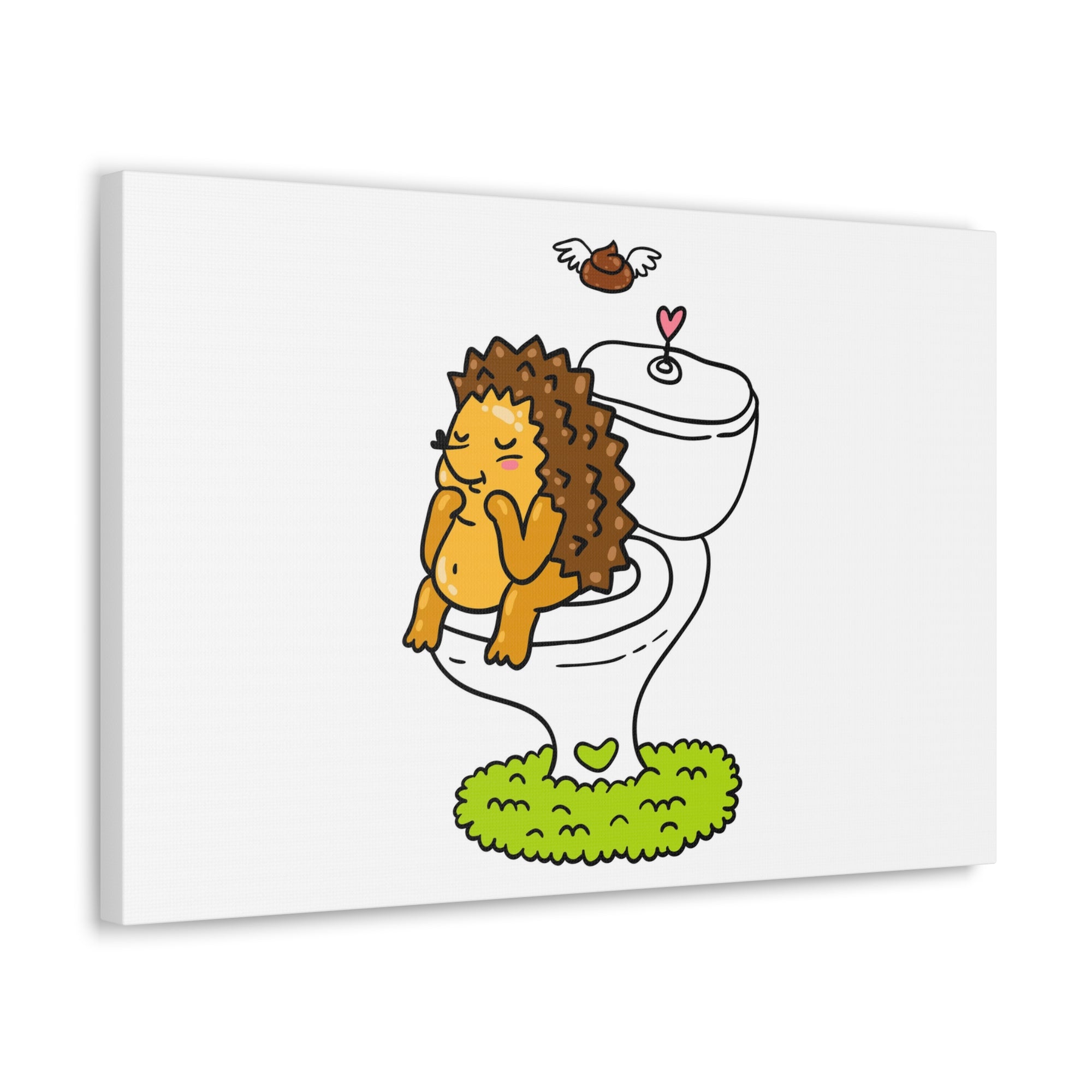 Cute Little Hedgehog Sitting On Toilet Funny Canvas Wall Art for Home Decor Ready-to-Hand-Express Your Love Gifts