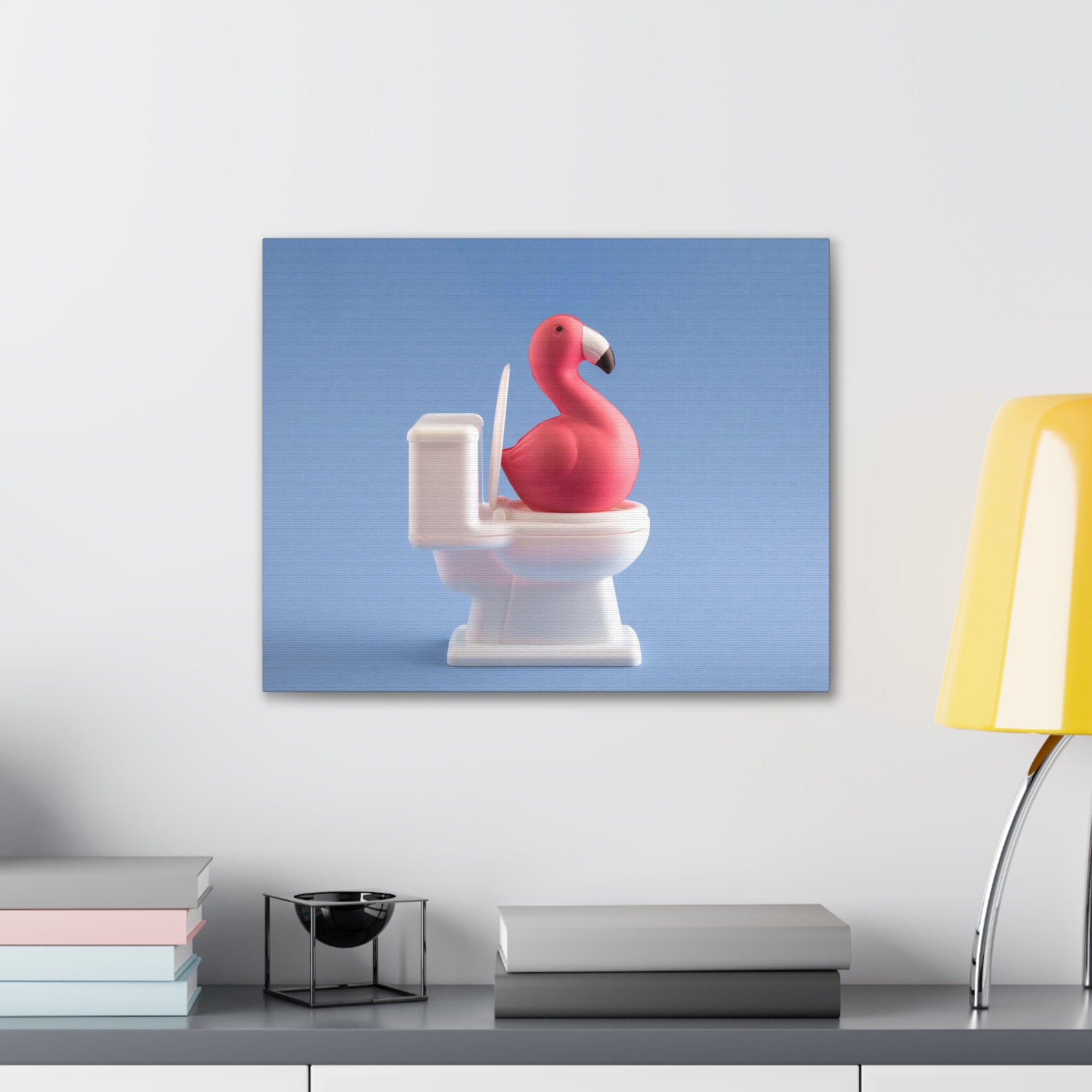 Cute Pink Flamingo Sitting On Toilet Funny Canvas Wall Art for Home Decor Ready-to-Hand-Express Your Love Gifts