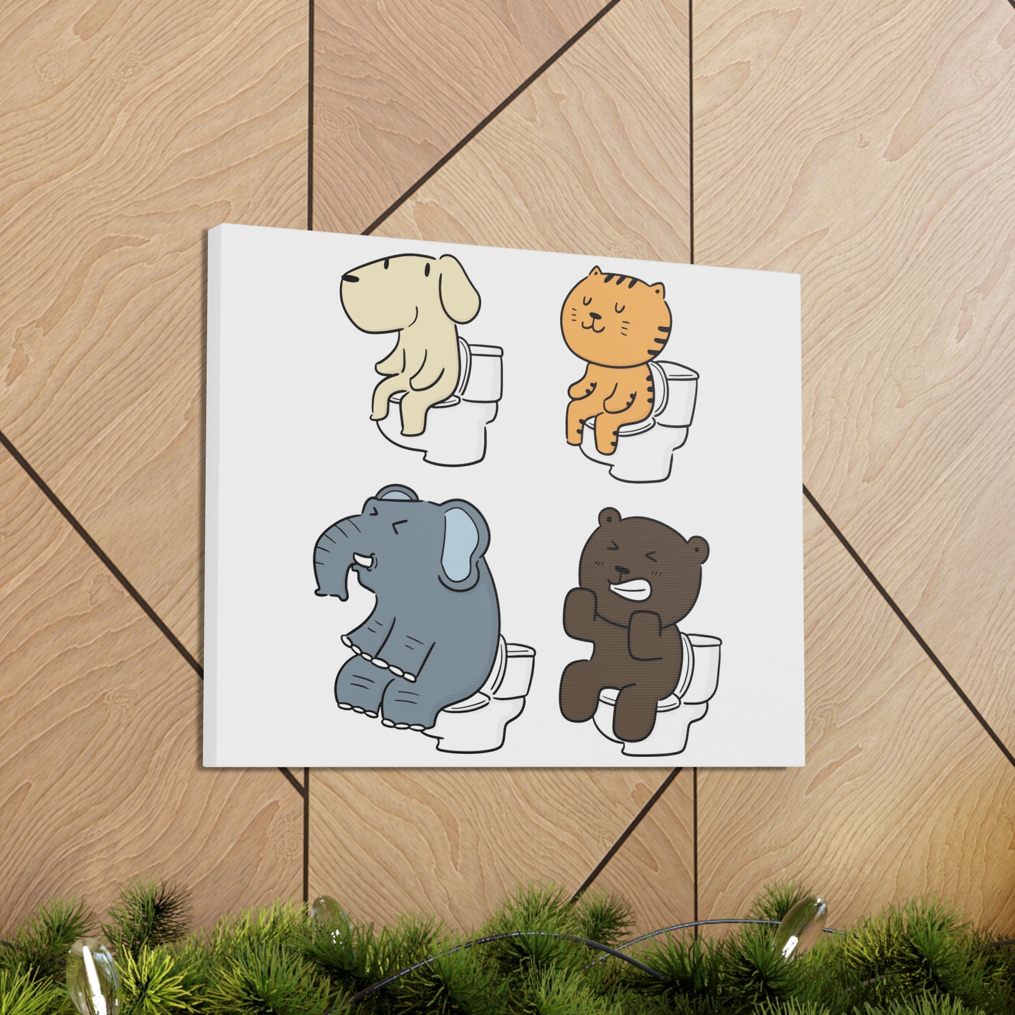 Set Of Animals Sitting On Toilet Funny Canvas Wall Art for Home Decor Ready-to-Hand-Express Your Love Gifts