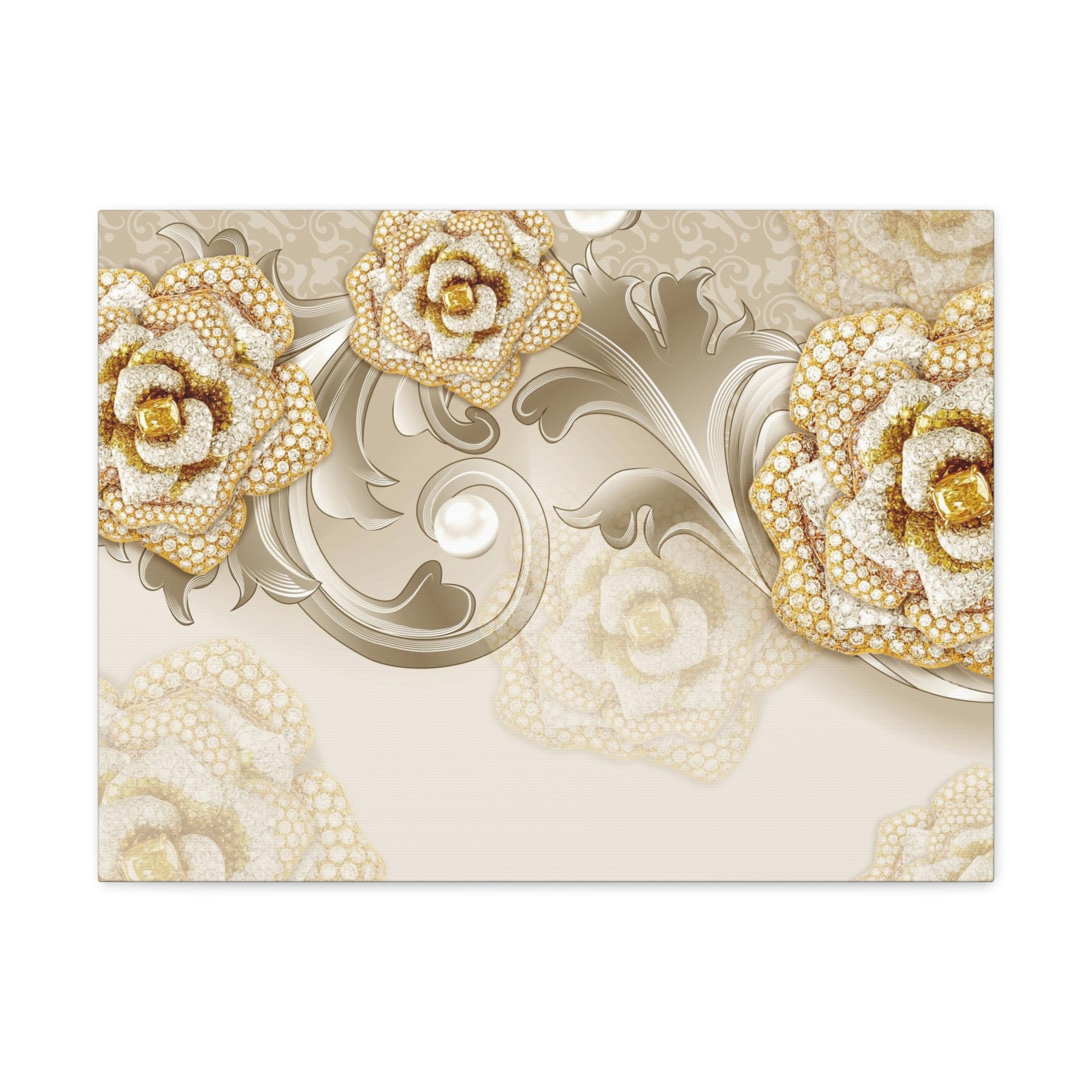 3D Gold And Gray Floral Flower Canvas Wall Art for Home Decor Ready-to-Hang-Express Your Love Gifts