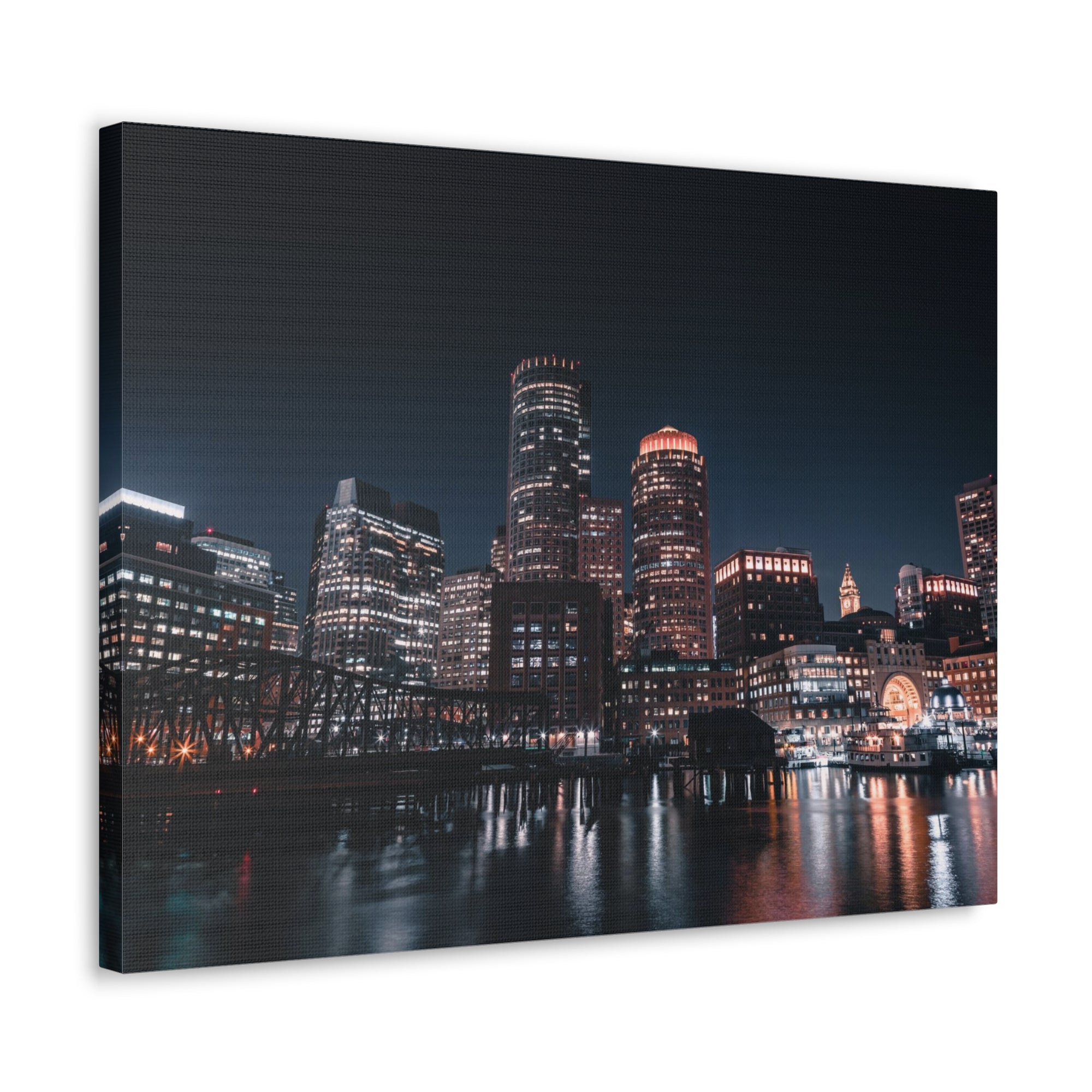 Boston Night Skyline Canvas Artwork High-Quality Breathtaking Stunning Cityscape for Home Decor Ready to Hang-Express Your Love Gifts