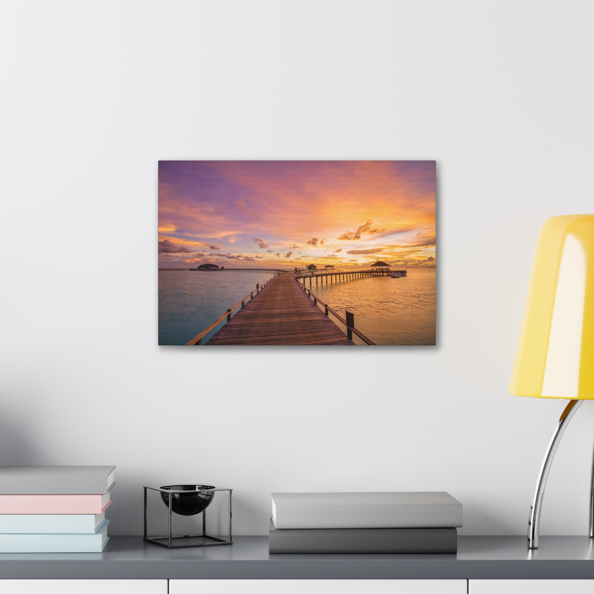 Beach Pier View Evening Nature Wilderness Photography Canvas Wall Art for Home Decor Ready-to-Hang-Express Your Love Gifts