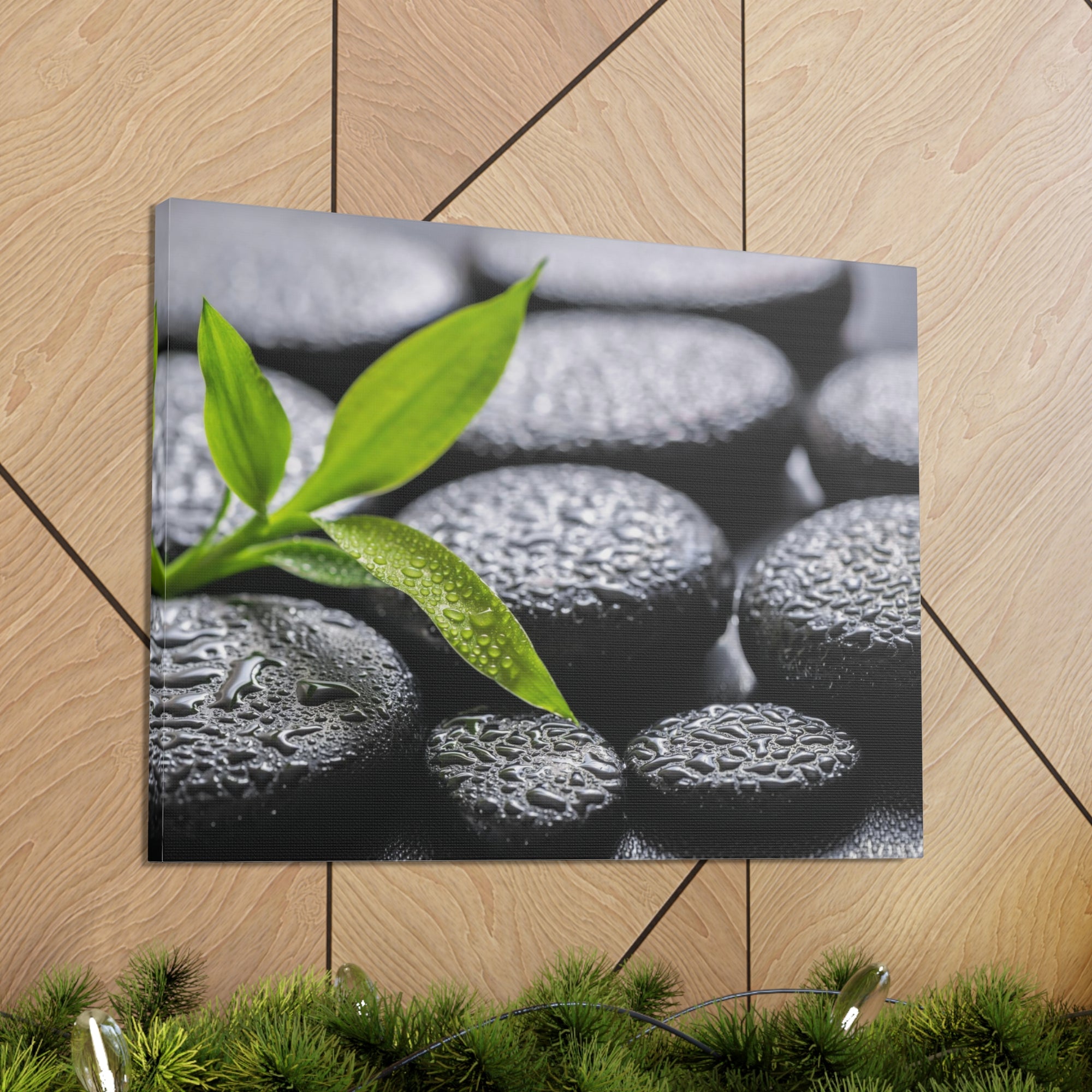 Bamboo on Zen Basalt Forest Floral Nature Photography Canvas Wall Art for Home Decor Ready-to-Hang-Express Your Love Gifts