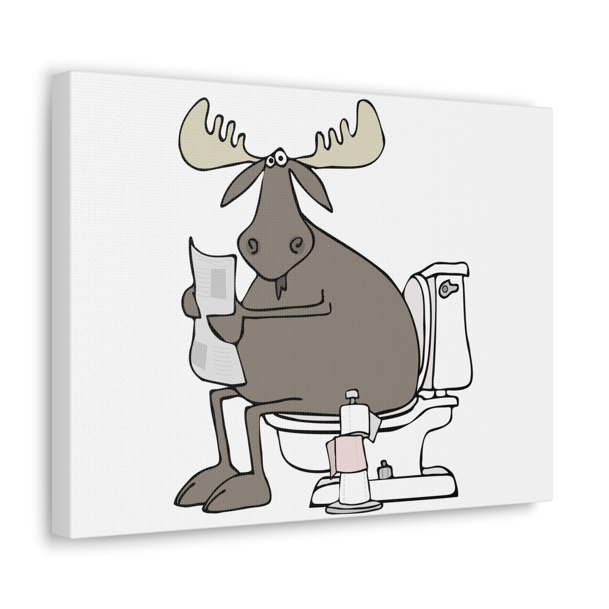 Moose Reading Newspaper On Toilet Funny Canvas Wall Art for Home Decor Ready-to-Hand-Express Your Love Gifts