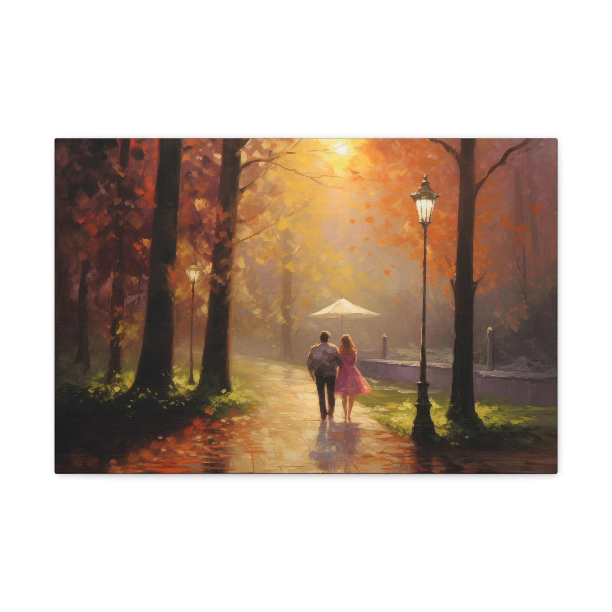 Breathtaking Oil Painting Couple Walking Through Grove Natural Landscape Canvas Wall Art for Home Decor Ready-to-Hang-Express Your Love Gifts